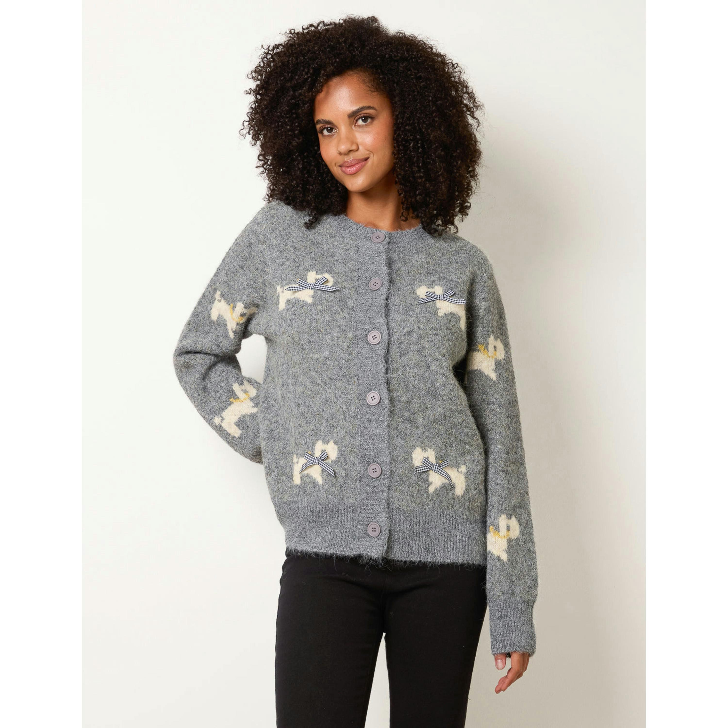 Blue Vanilla Dog Button Down Cardigan With Bows  in Grey , view 1 of 4