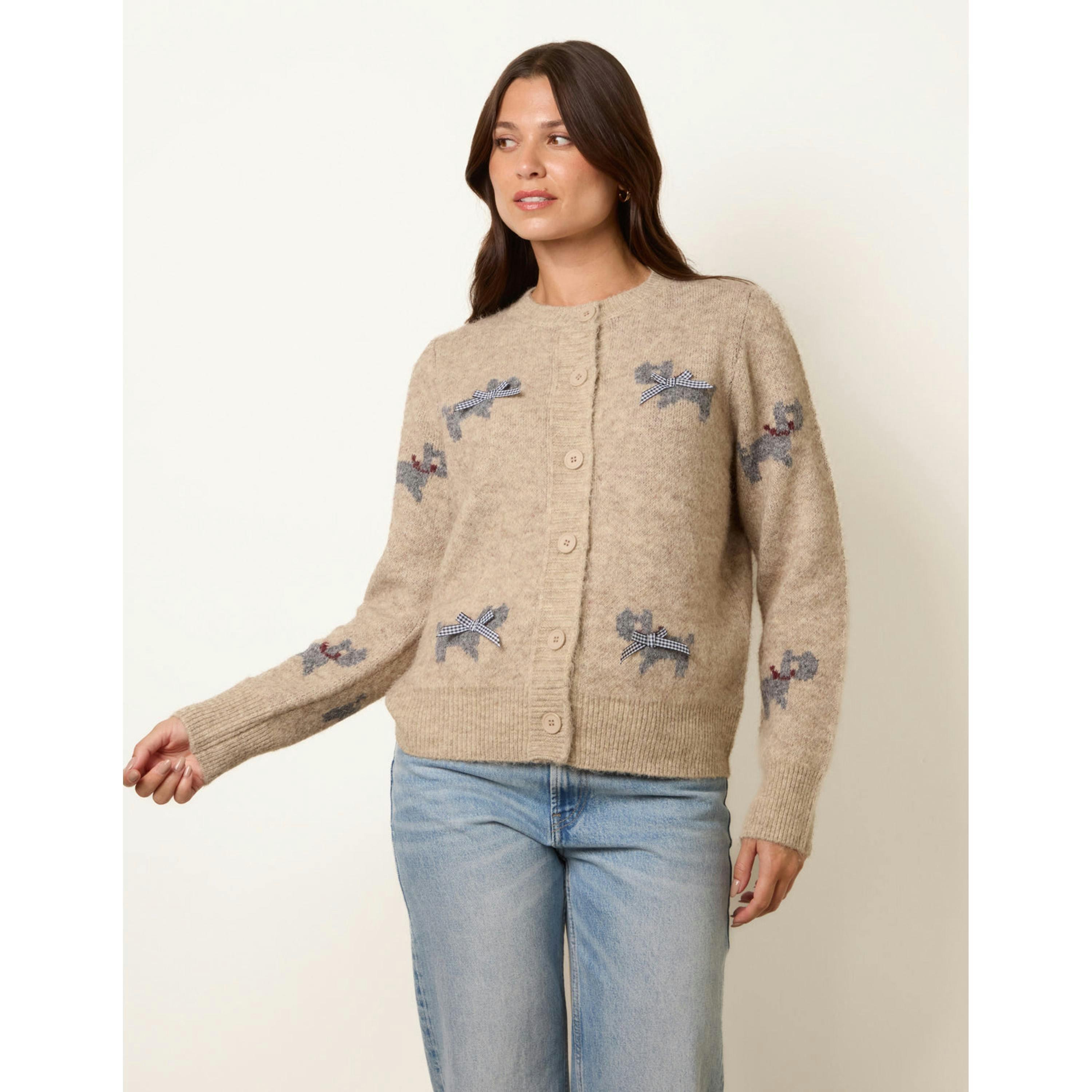 Blue Vanilla Dog Button Down Cardigan With Bows  in Stone , view 1 of 4