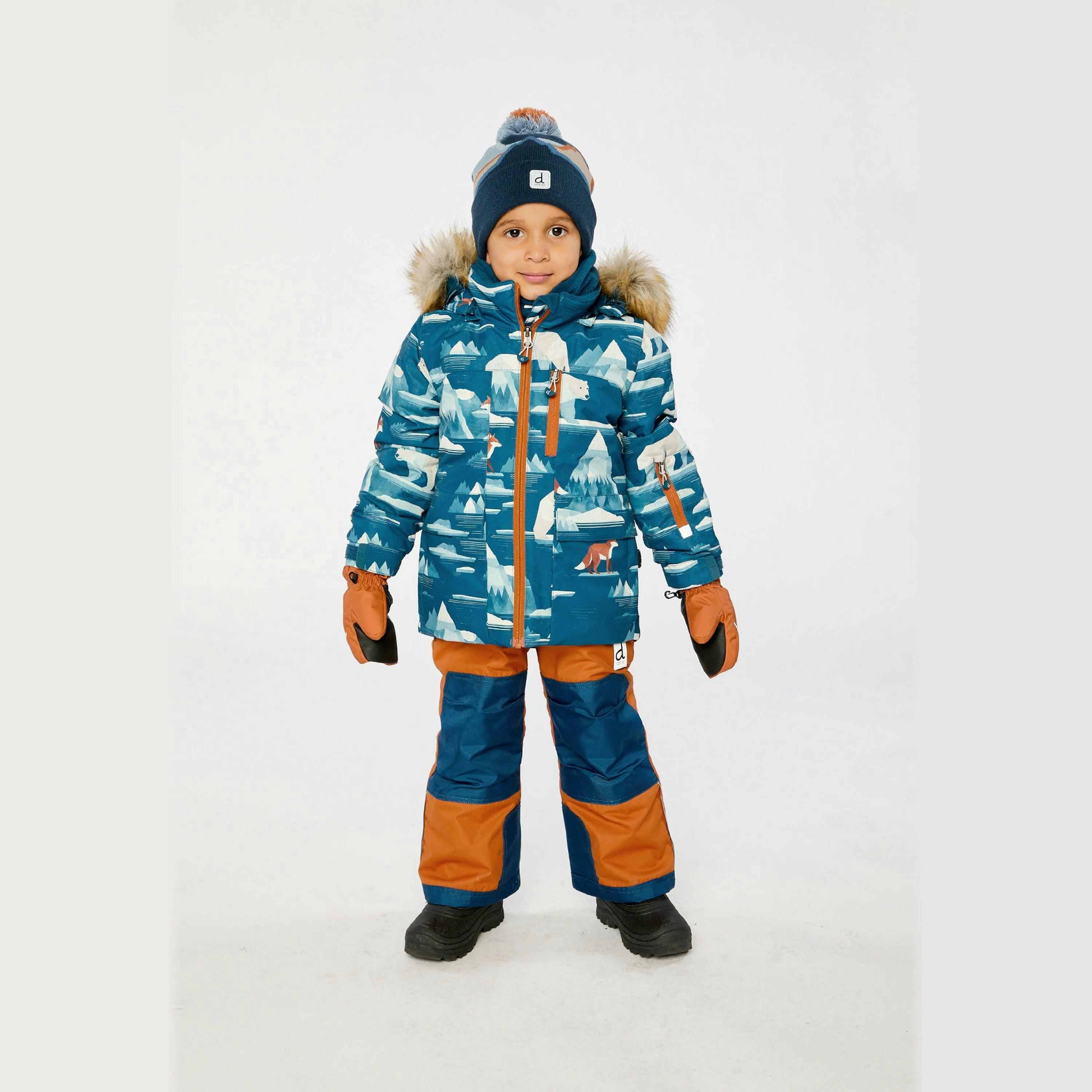 Two Piece Play Snowsuit Blue Bear Print With Rust Pants , view 2 of 6