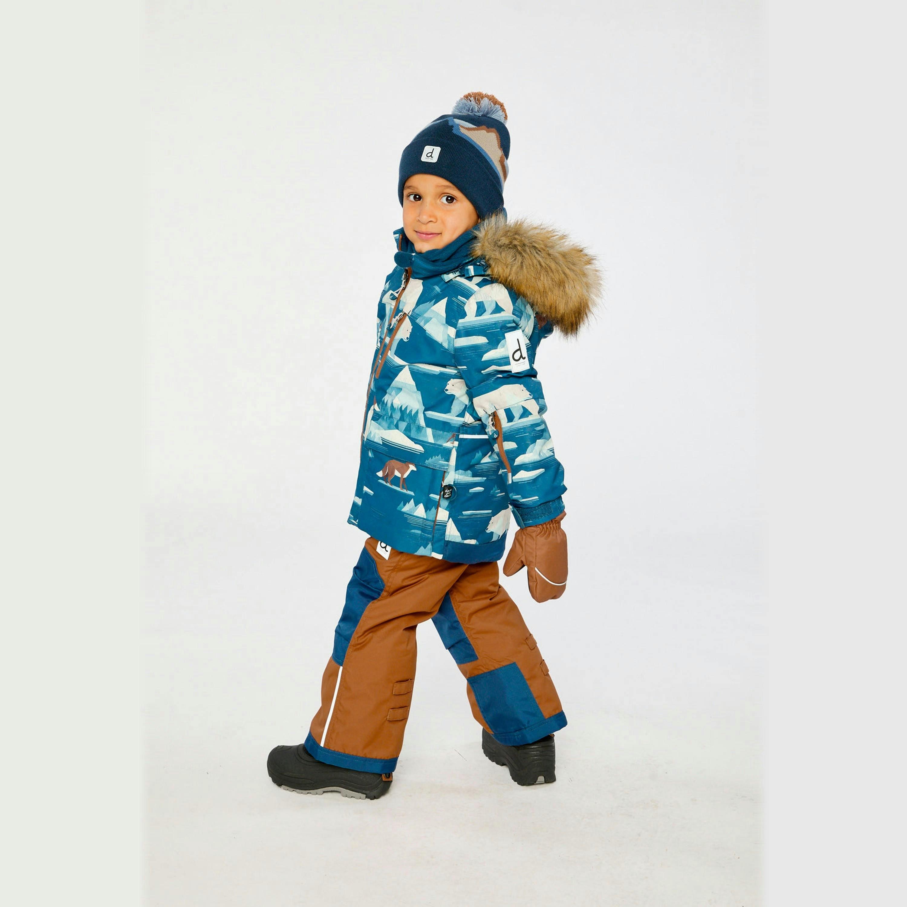 Two Piece Play Snowsuit Blue Bear Print With Rust Pants , view 3 of 6