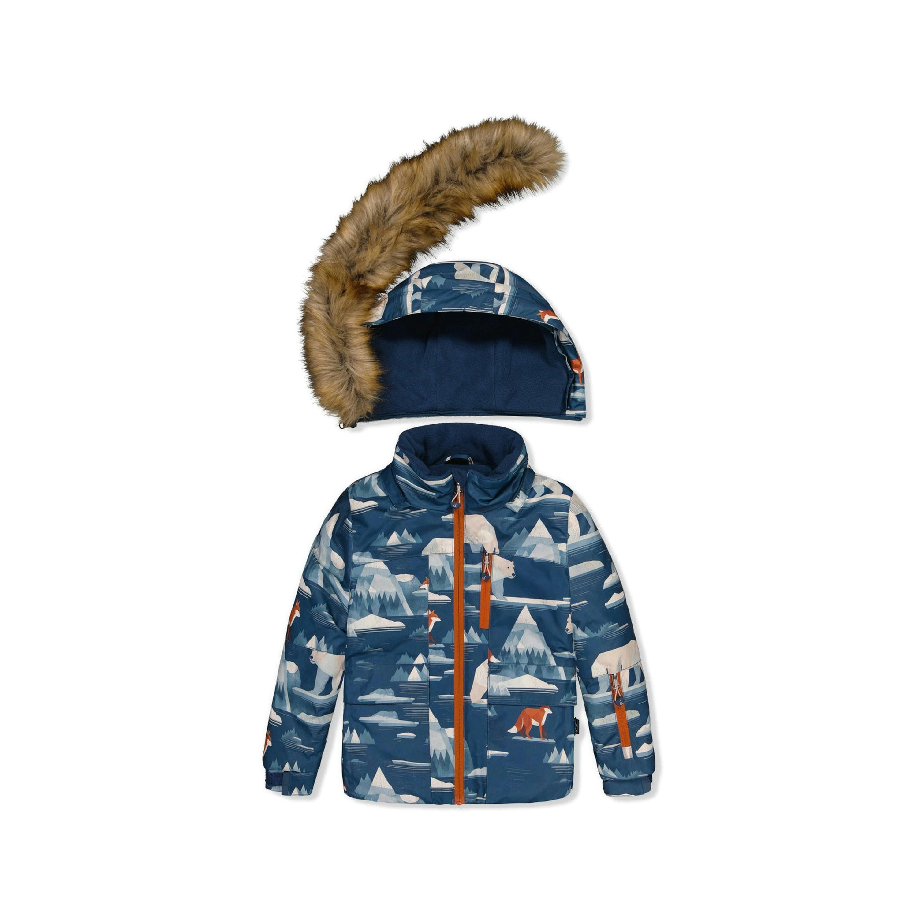 Two Piece Play Snowsuit Blue Bear Print With Rust Pants , view 4 of 6