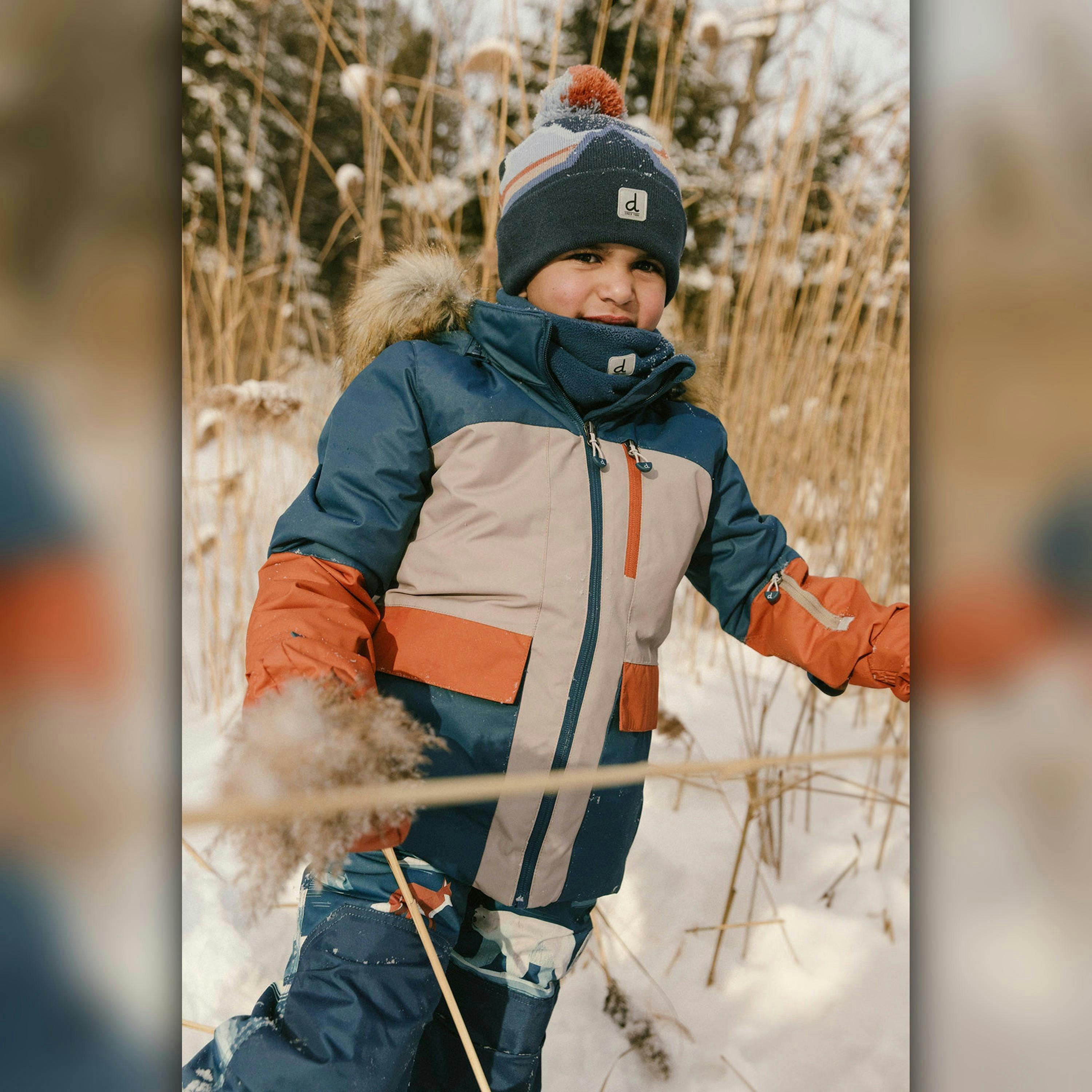 Two Piece Play Snowsuit Navy And Rust Colorblock With Blue Bear Print Pants , view 2 of 6