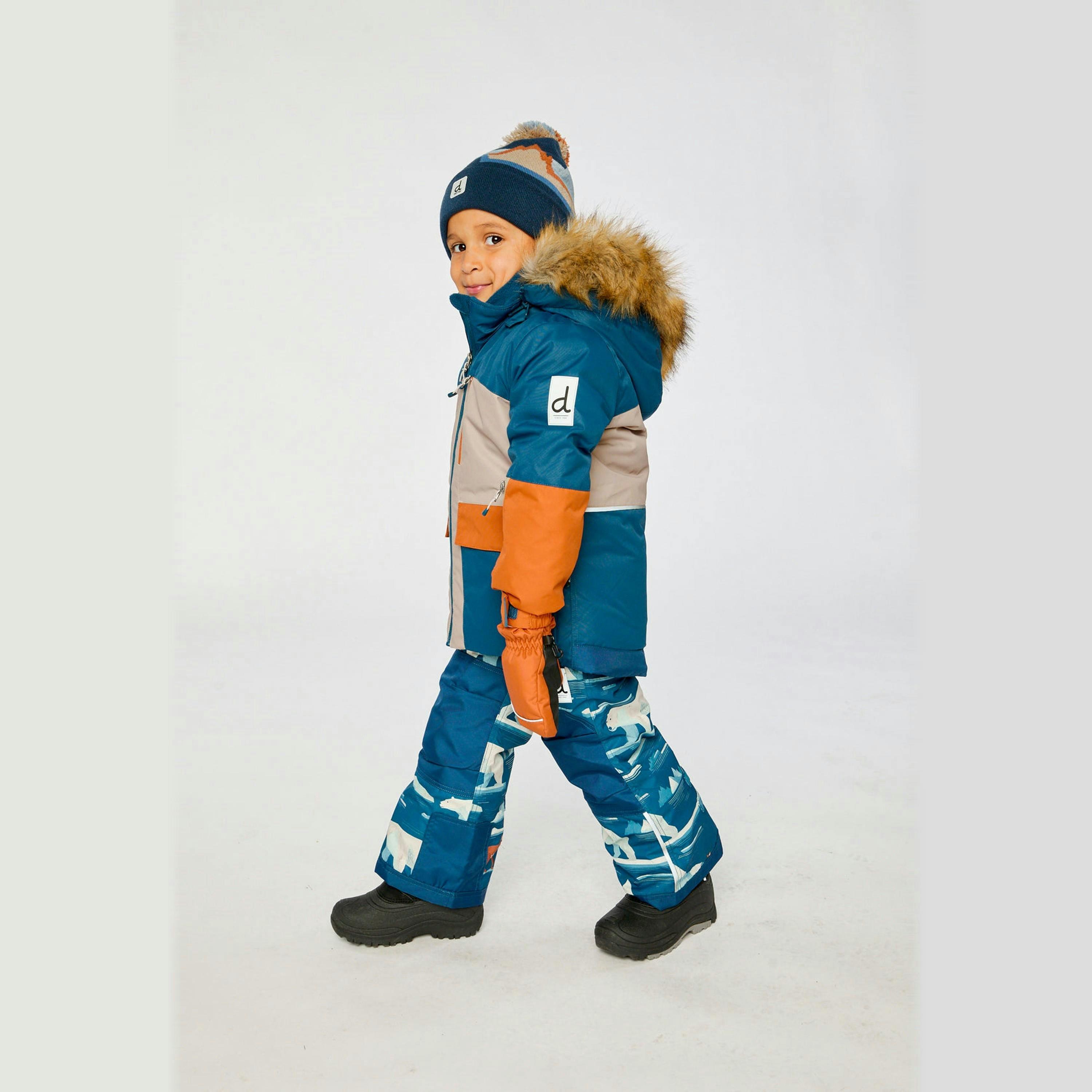 Two Piece Play Snowsuit Navy And Rust Colorblock With Blue Bear Print Pants , view 5 of 6