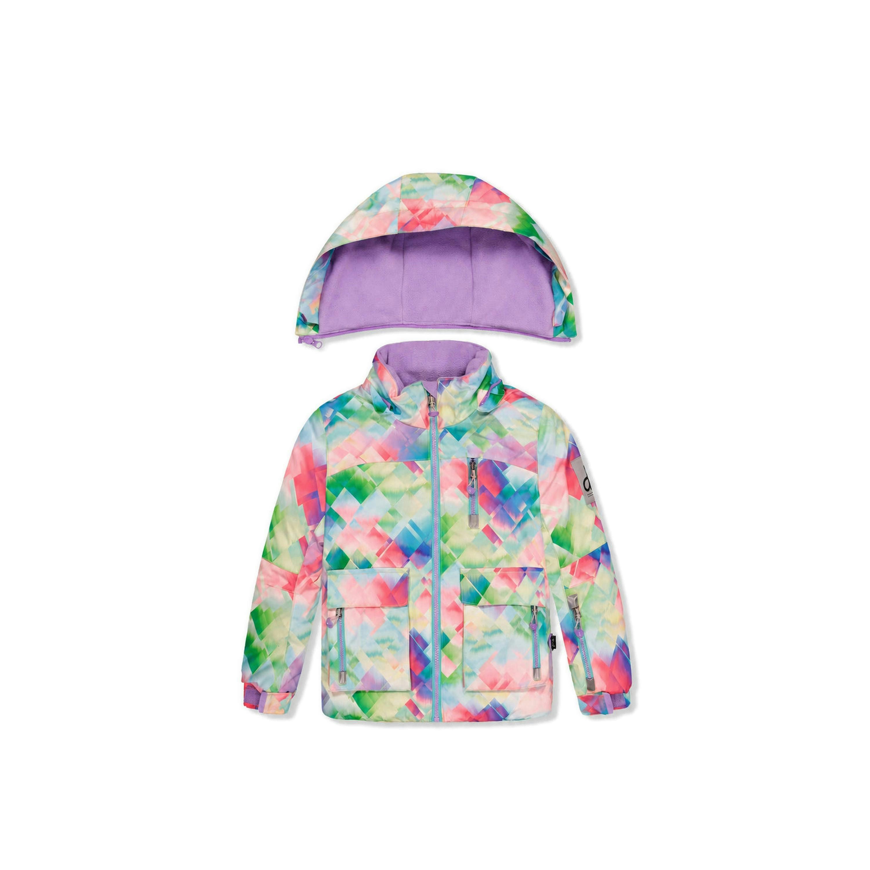 Two Piece Play Snowsuit Multicolored With A Diamond Pattern With Turquoise And Purple Pants , view 3 of 6