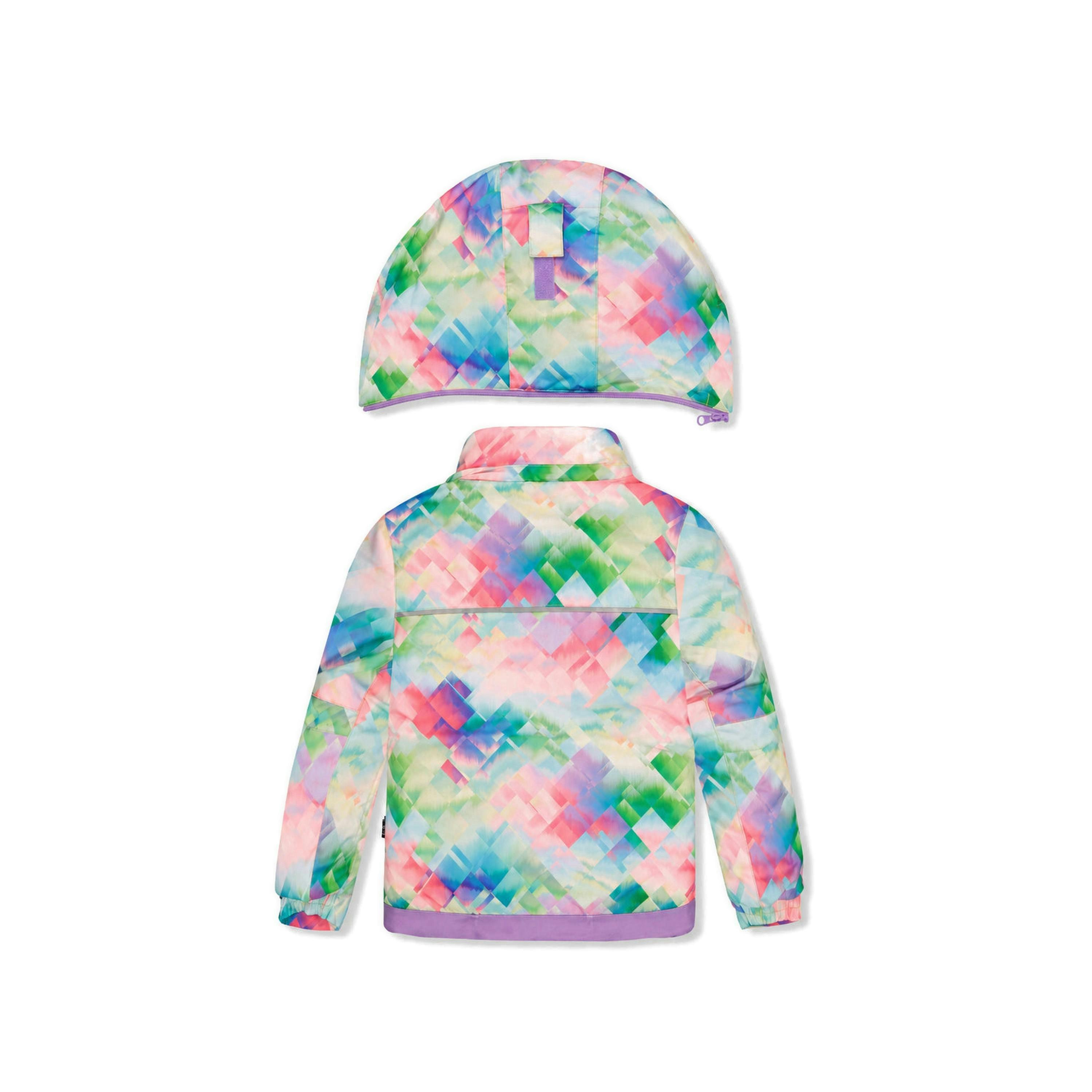 Two Piece Play Snowsuit Multicolored With A Diamond Pattern With Turquoise And Purple Pants , view 5 of 6