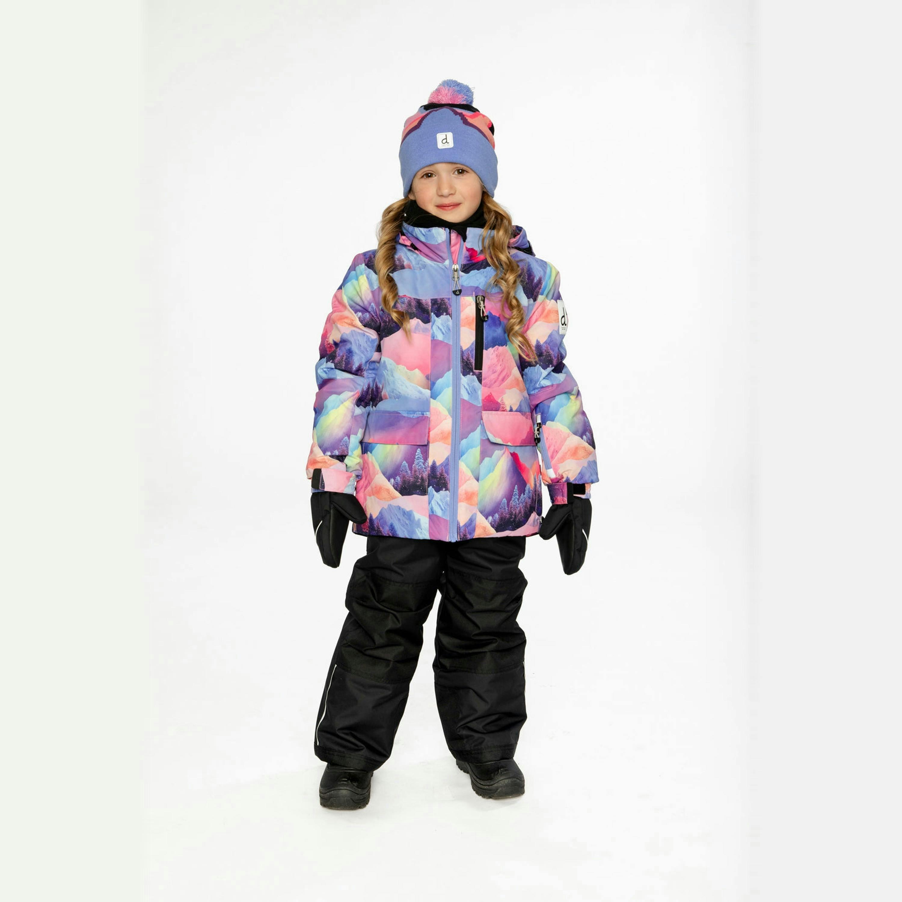 Two Piece Play Snowsuit Pink Mountain Print With Black Pants , view 2 of 6