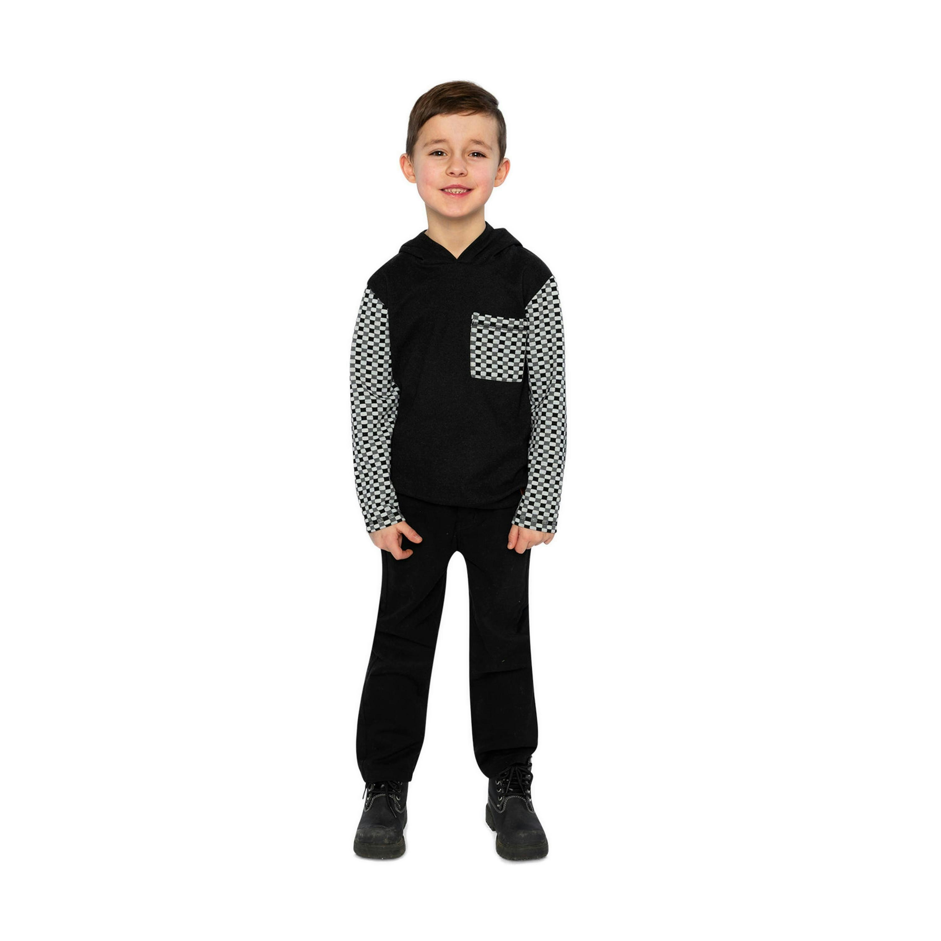 Colorblock Hooded Top With Chest Pocket Black And White , view 4 of 5
