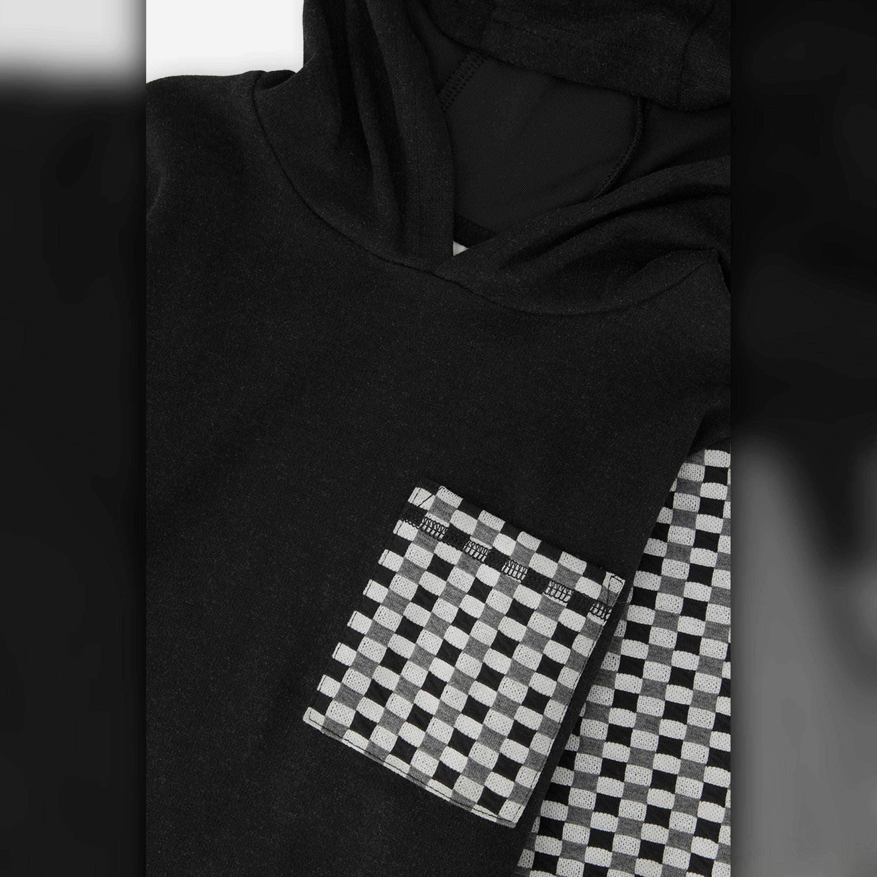Colorblock Hooded Top With Chest Pocket Black And White , view 5 of 5