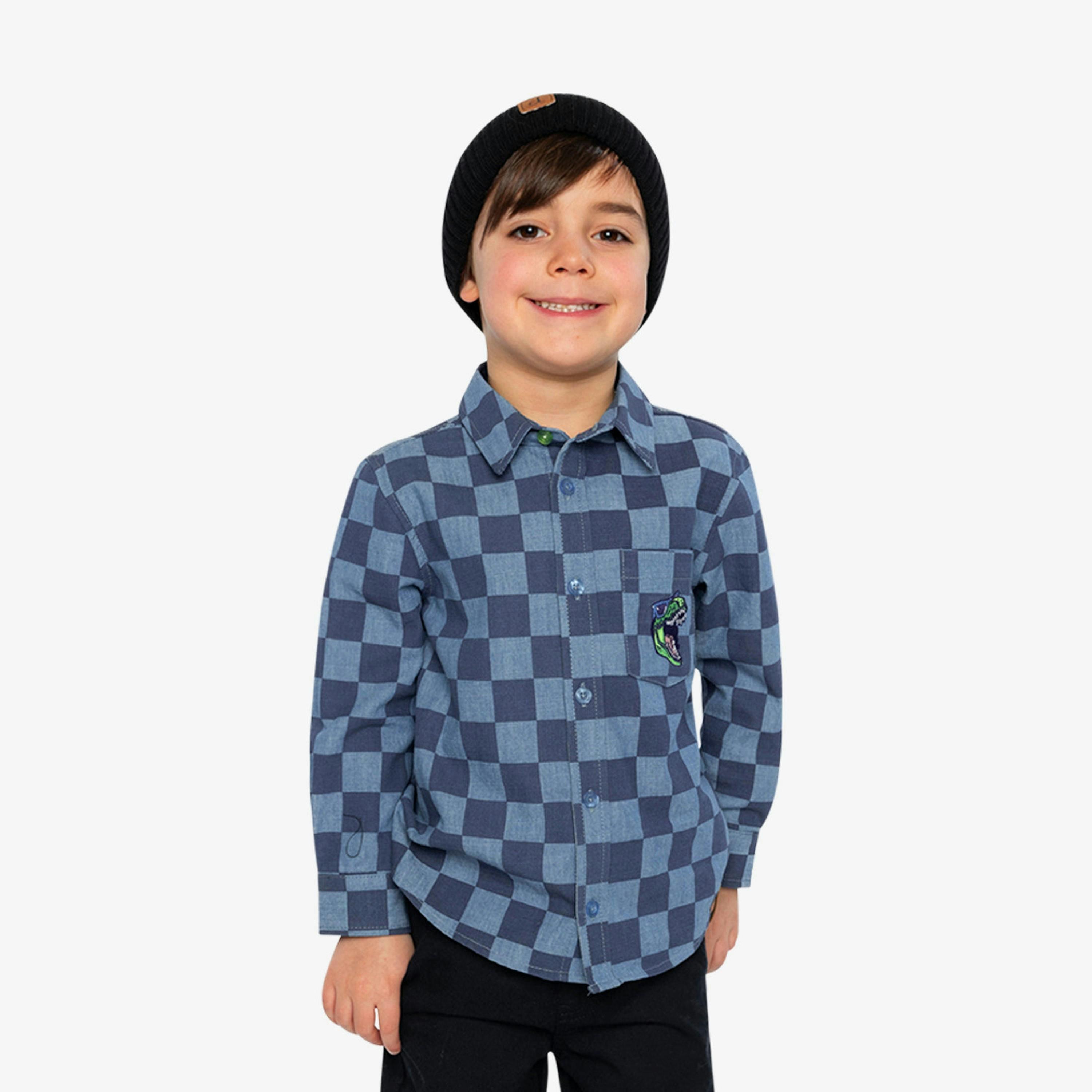 Chambray Shirt Blue Checkered Print , view 2 of 5