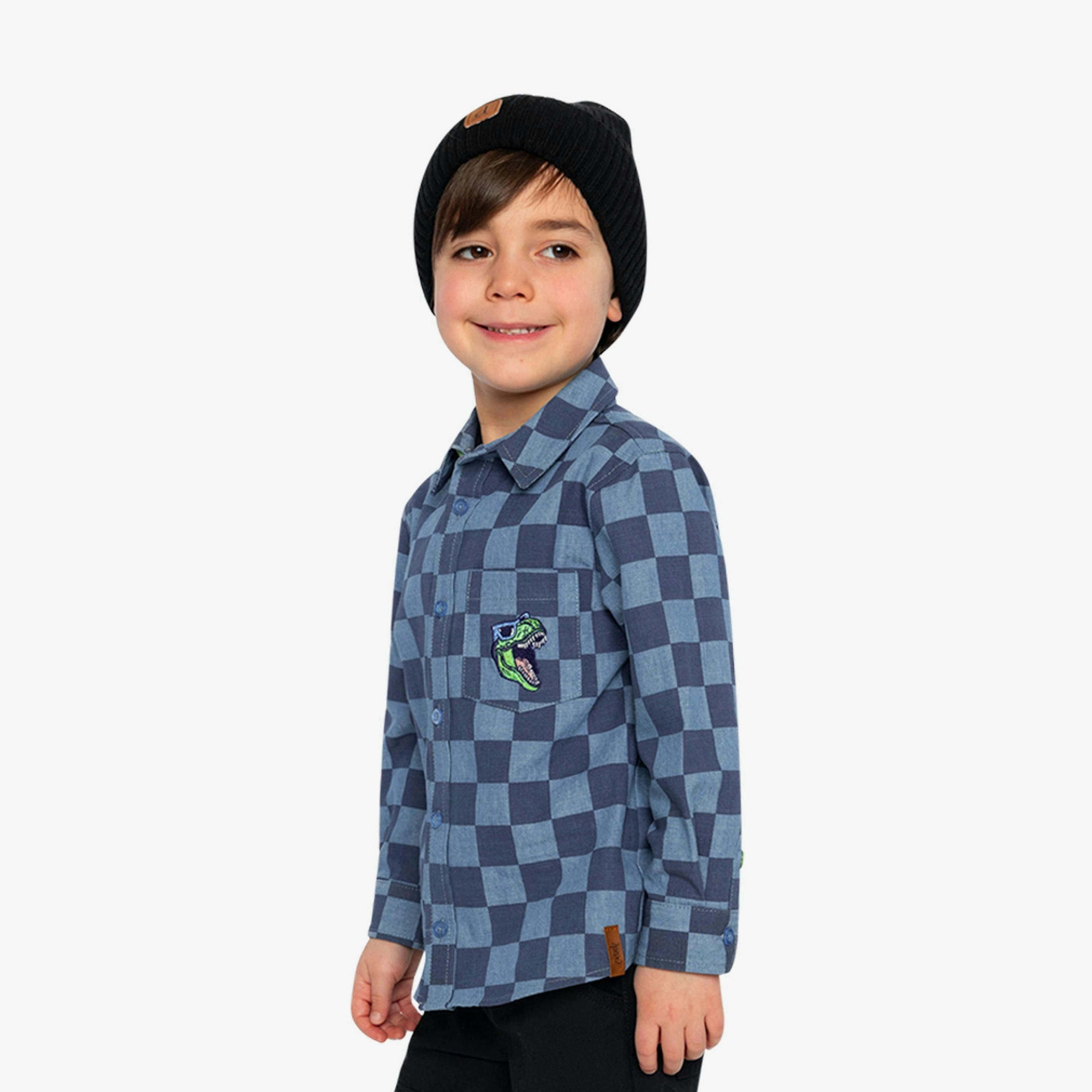 Chambray Shirt Blue Checkered Print , view 3 of 5
