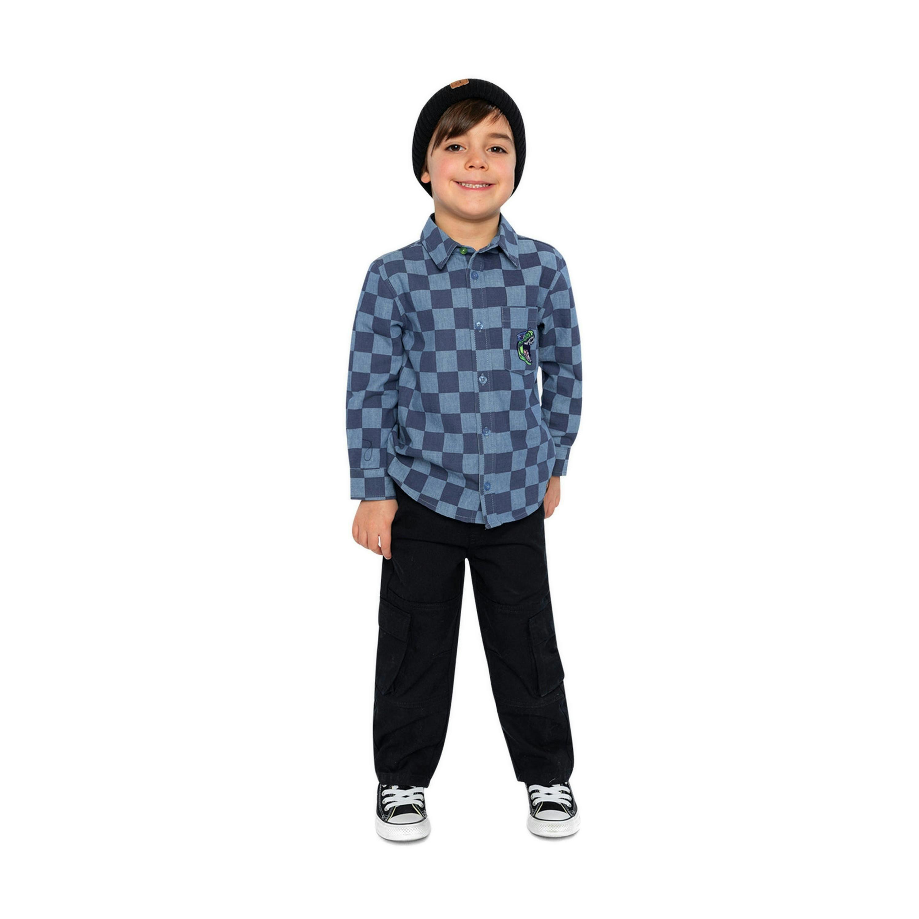 Chambray Shirt Blue Checkered Print , view 4 of 5
