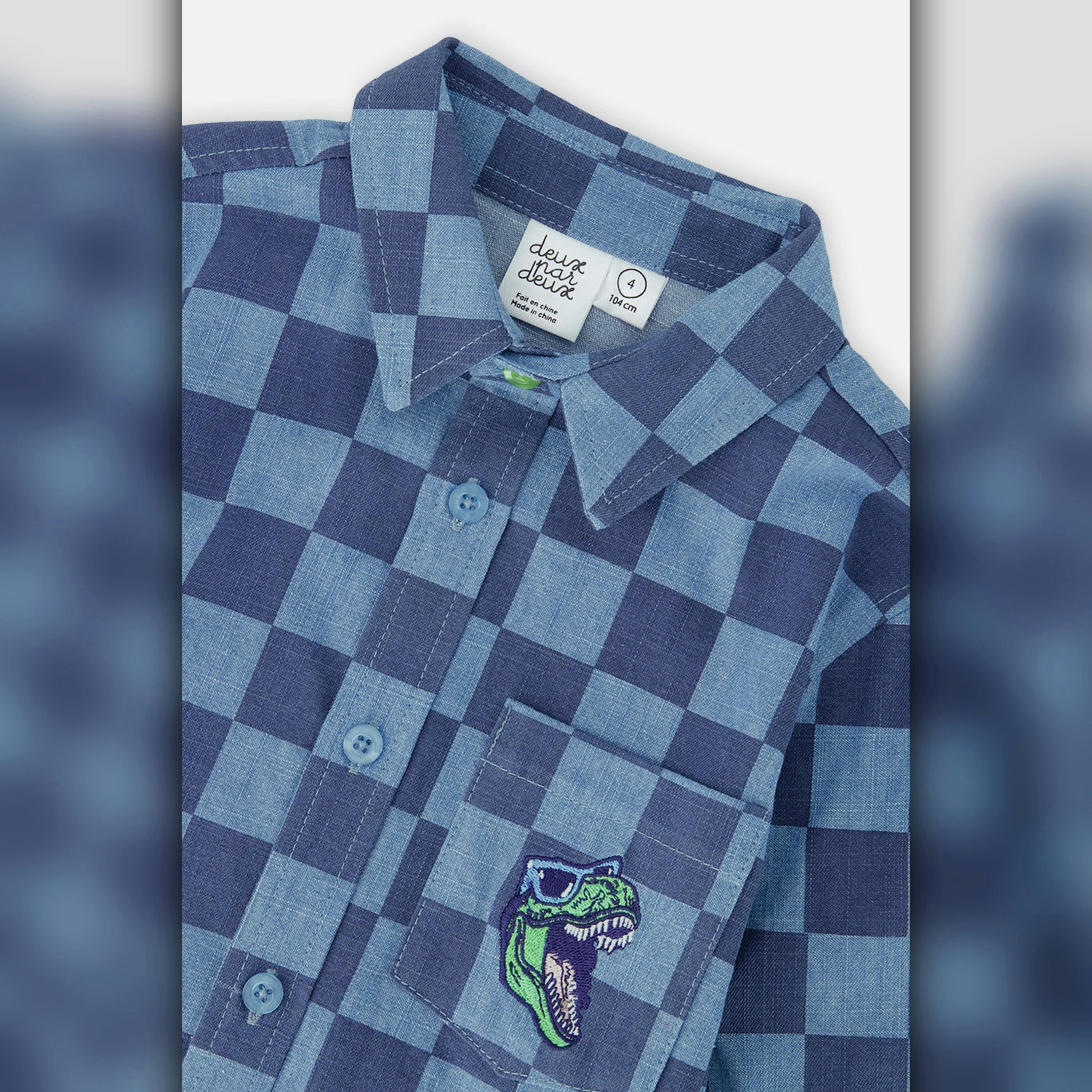 Chambray Shirt Blue Checkered Print , view 5 of 5