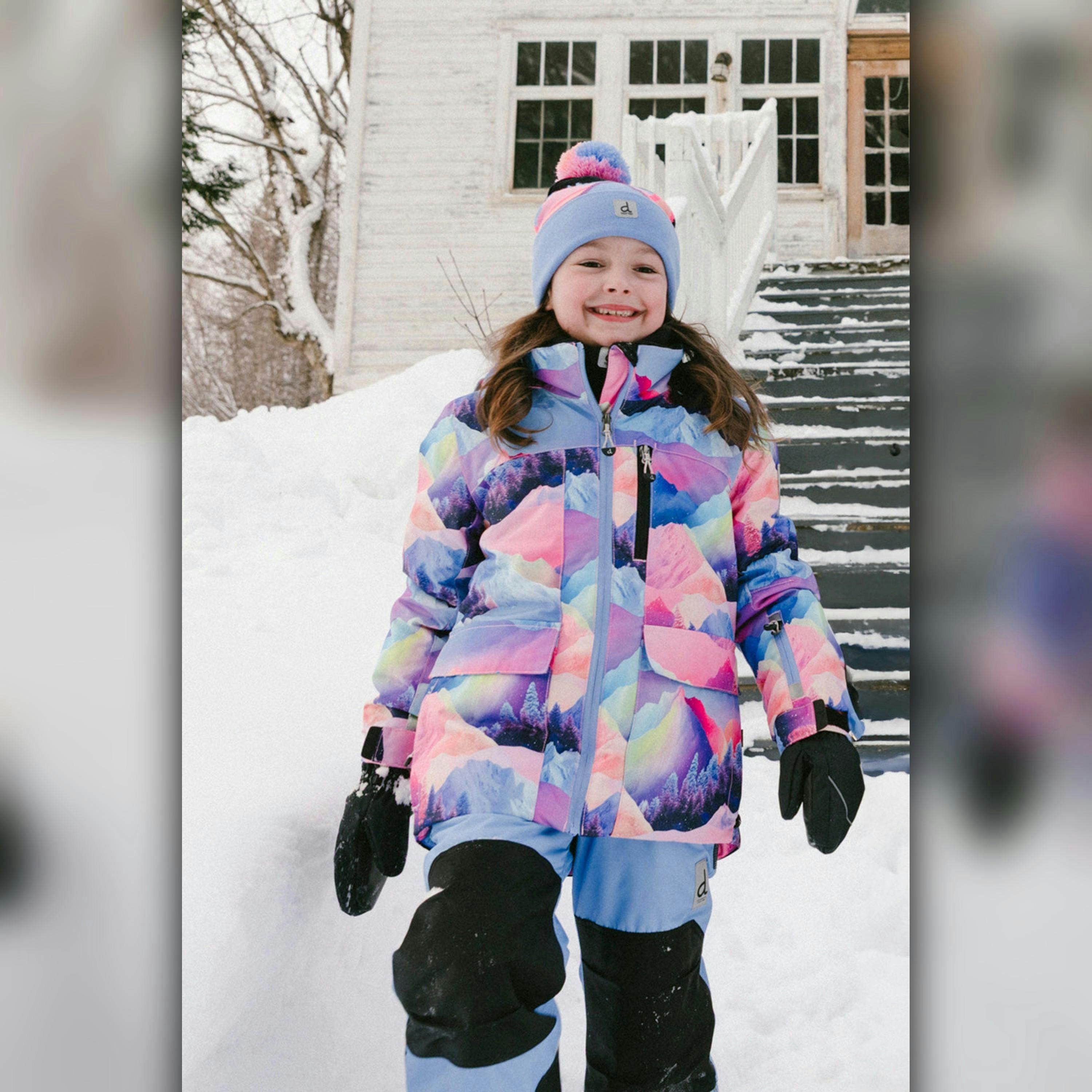 Two Piece Play Snowsuit Pink Mountain Print With Blue Pants , view 2 of 6