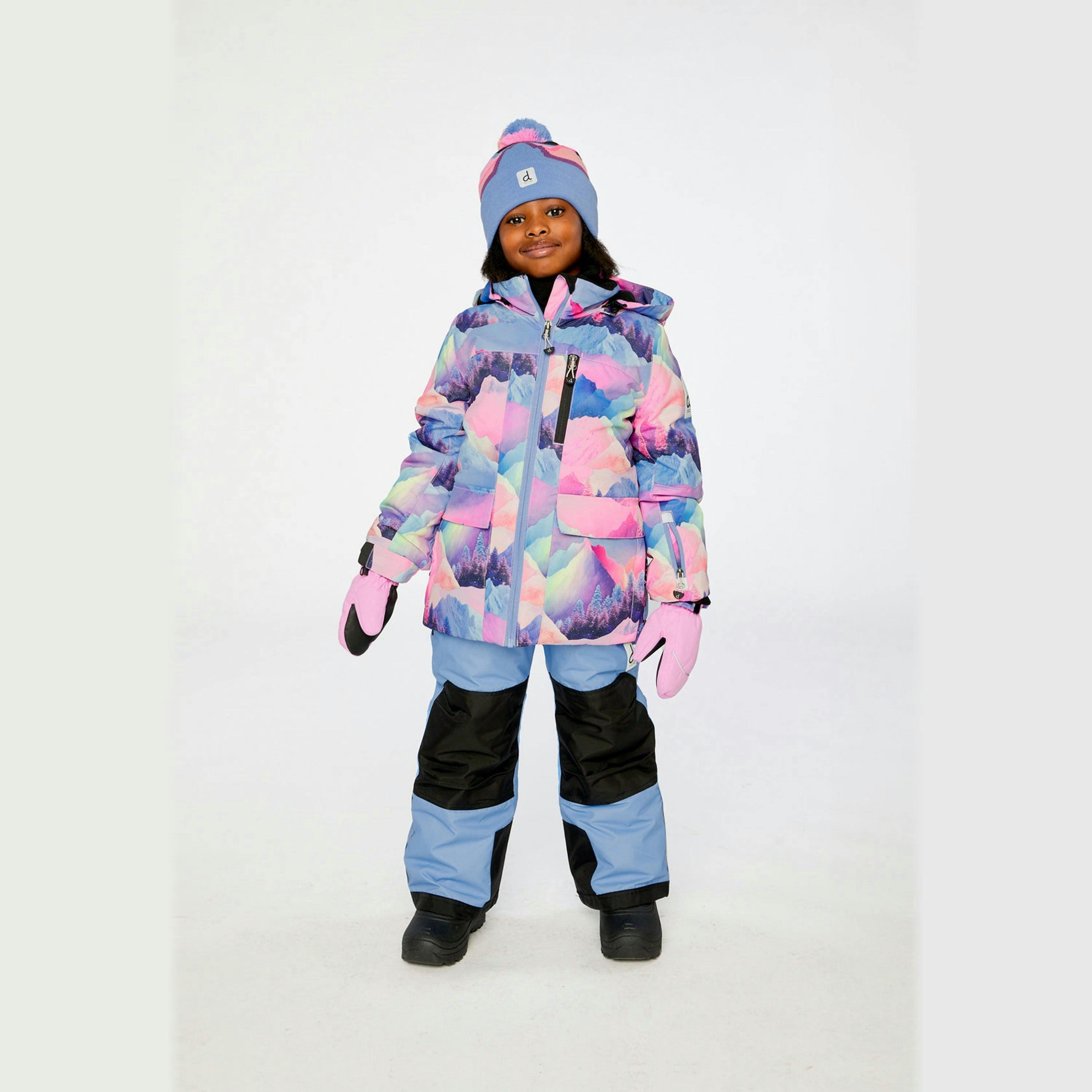 Two Piece Play Snowsuit Pink Mountain Print With Blue Pants , view 4 of 6