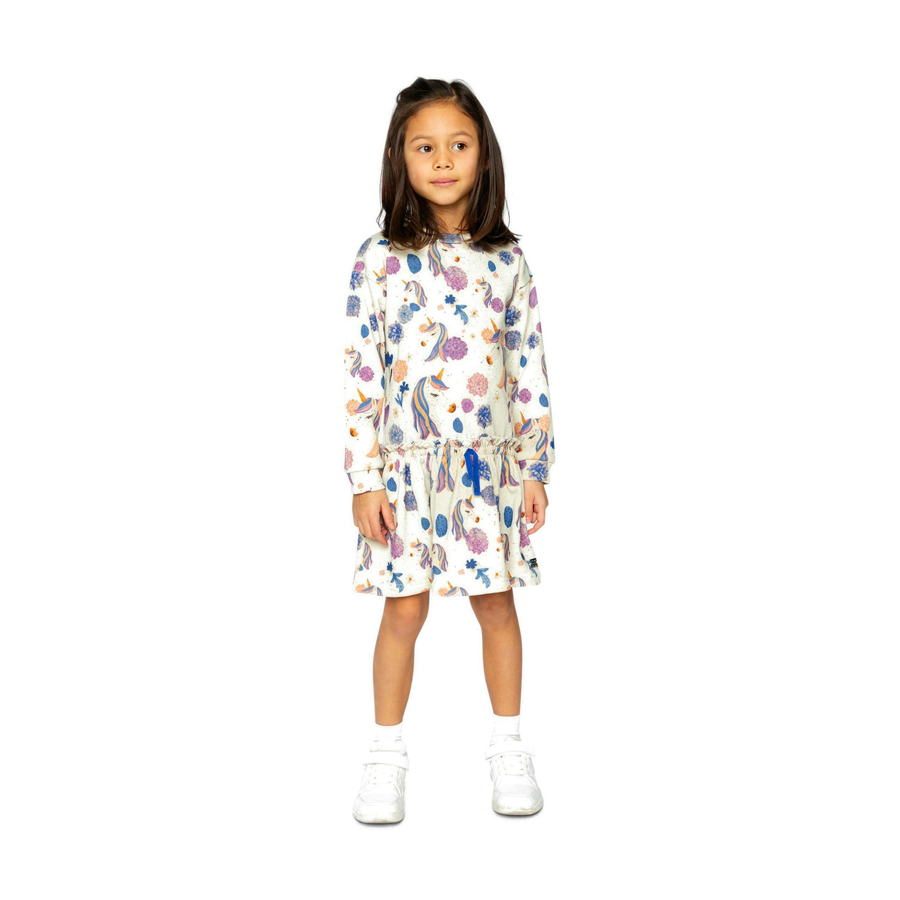 French Terry Dress Beige Unicorn Print , view 3 of 5