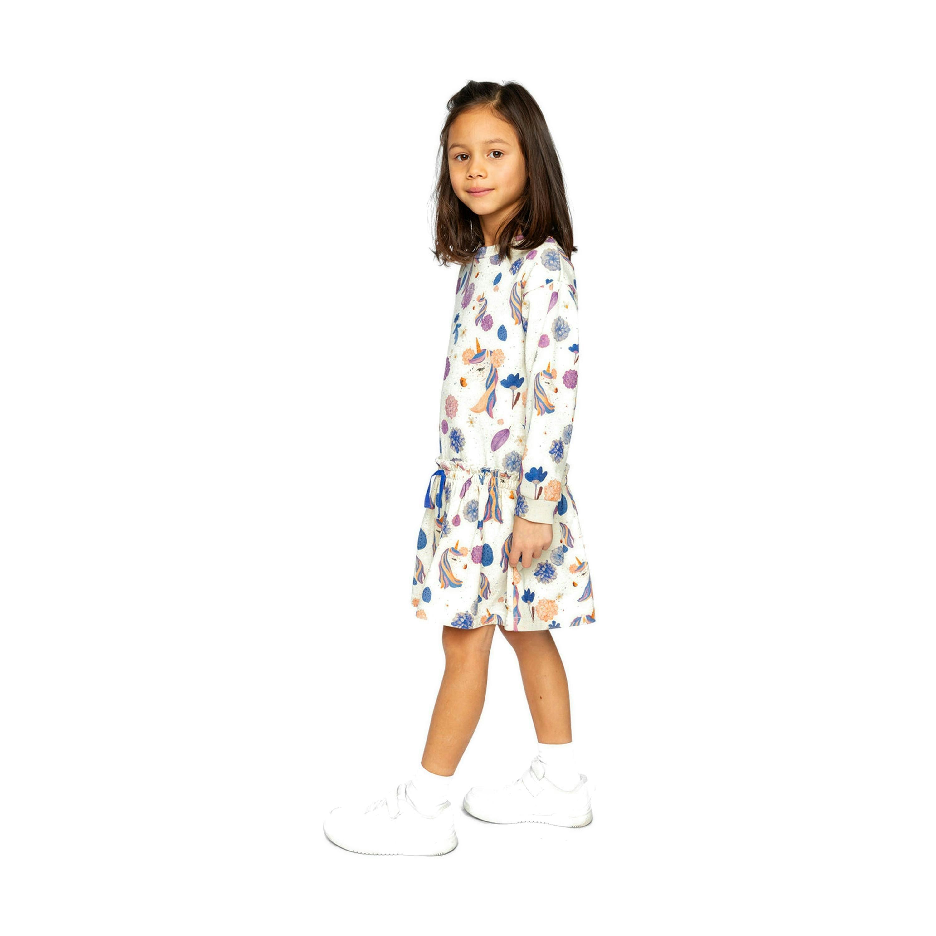 French Terry Dress Beige Unicorn Print , view 4 of 5
