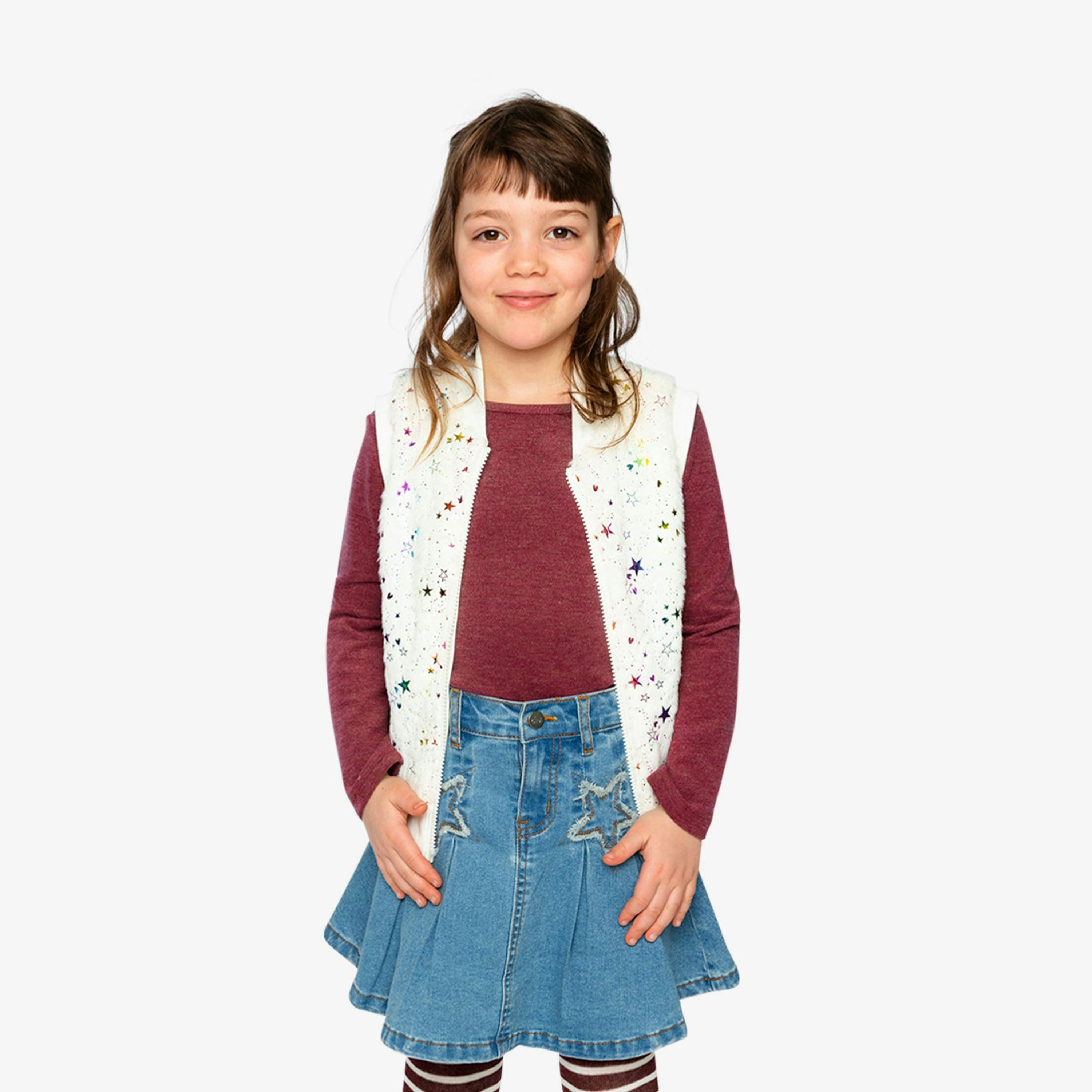 Faux Fur Sleeveless Vest Multicolored Star , view 2 of 6