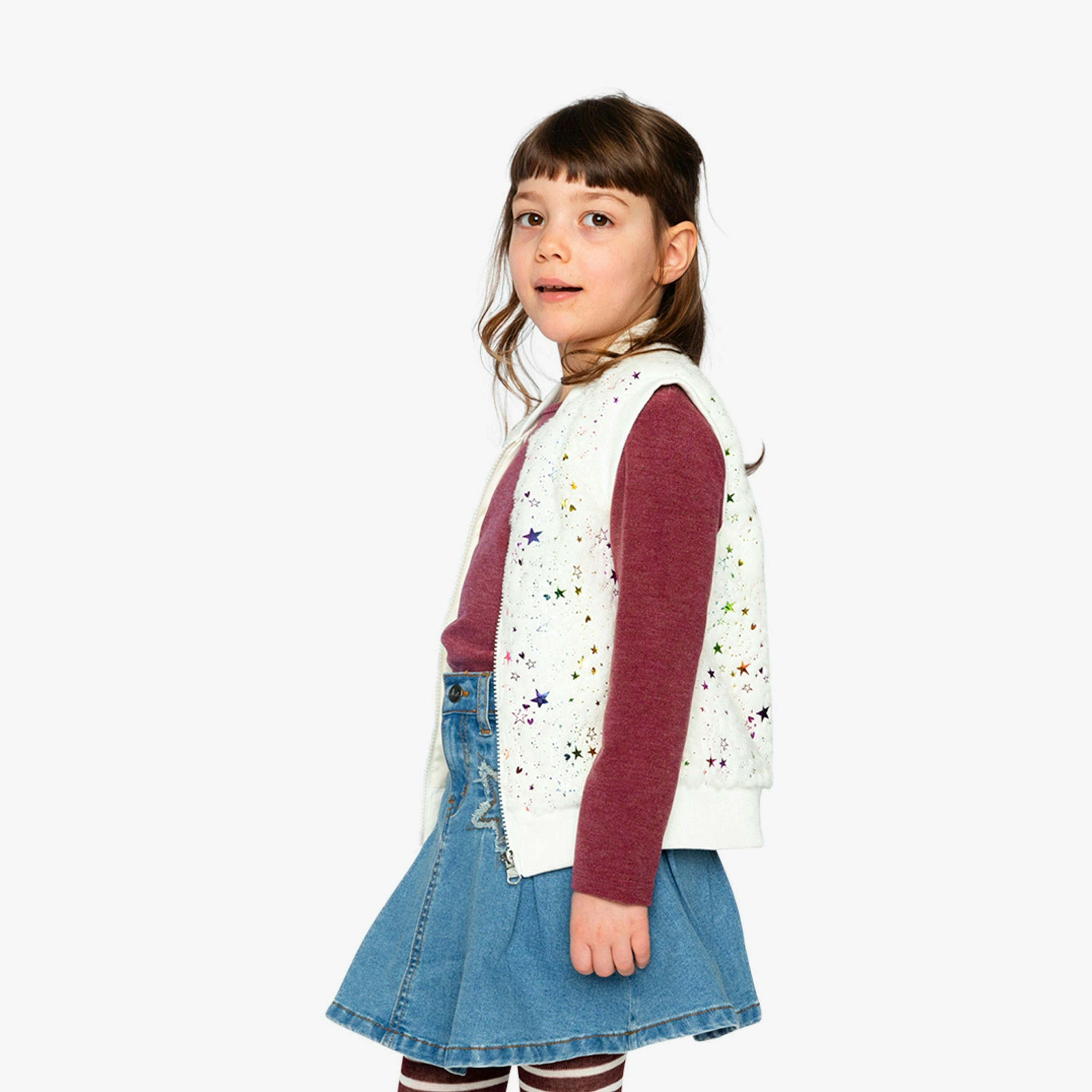 Faux Fur Sleeveless Vest Multicolored Star , view 3 of 6
