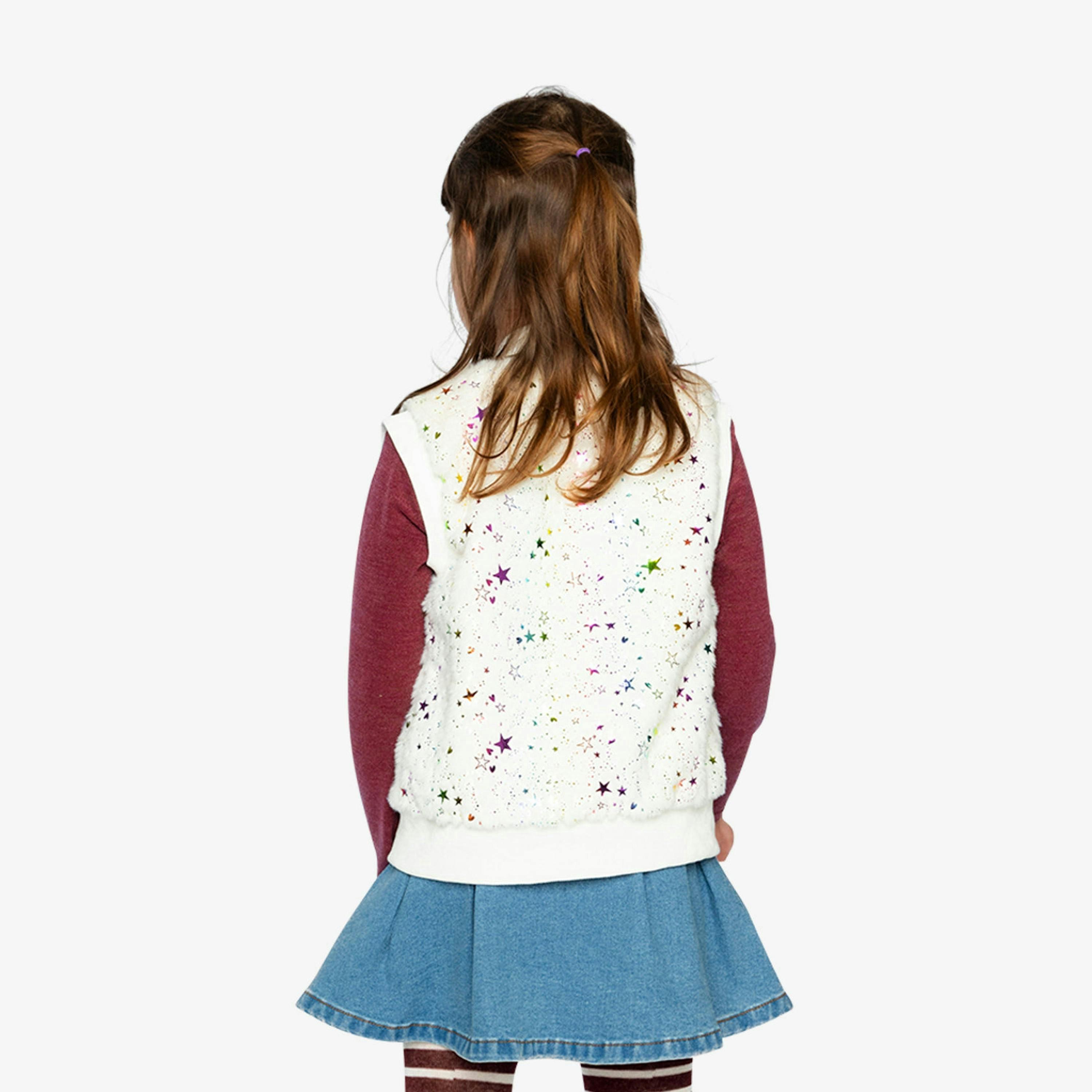 Faux Fur Sleeveless Vest Multicolored Star , view 4 of 6