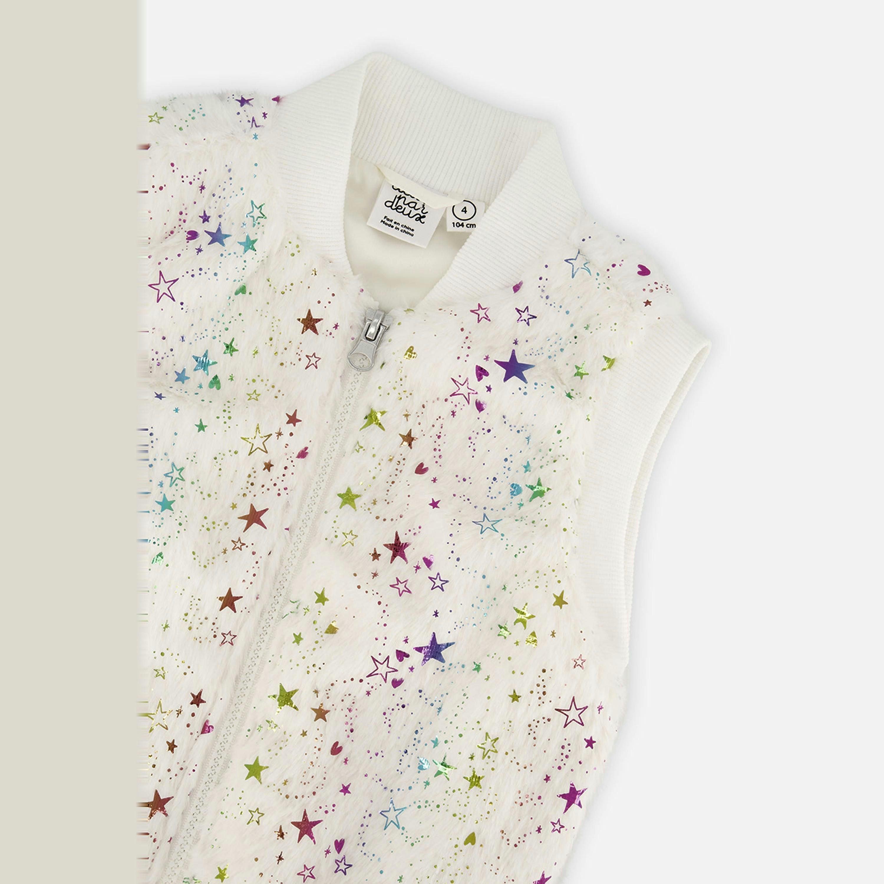 Faux Fur Sleeveless Vest Multicolored Star , view 6 of 6