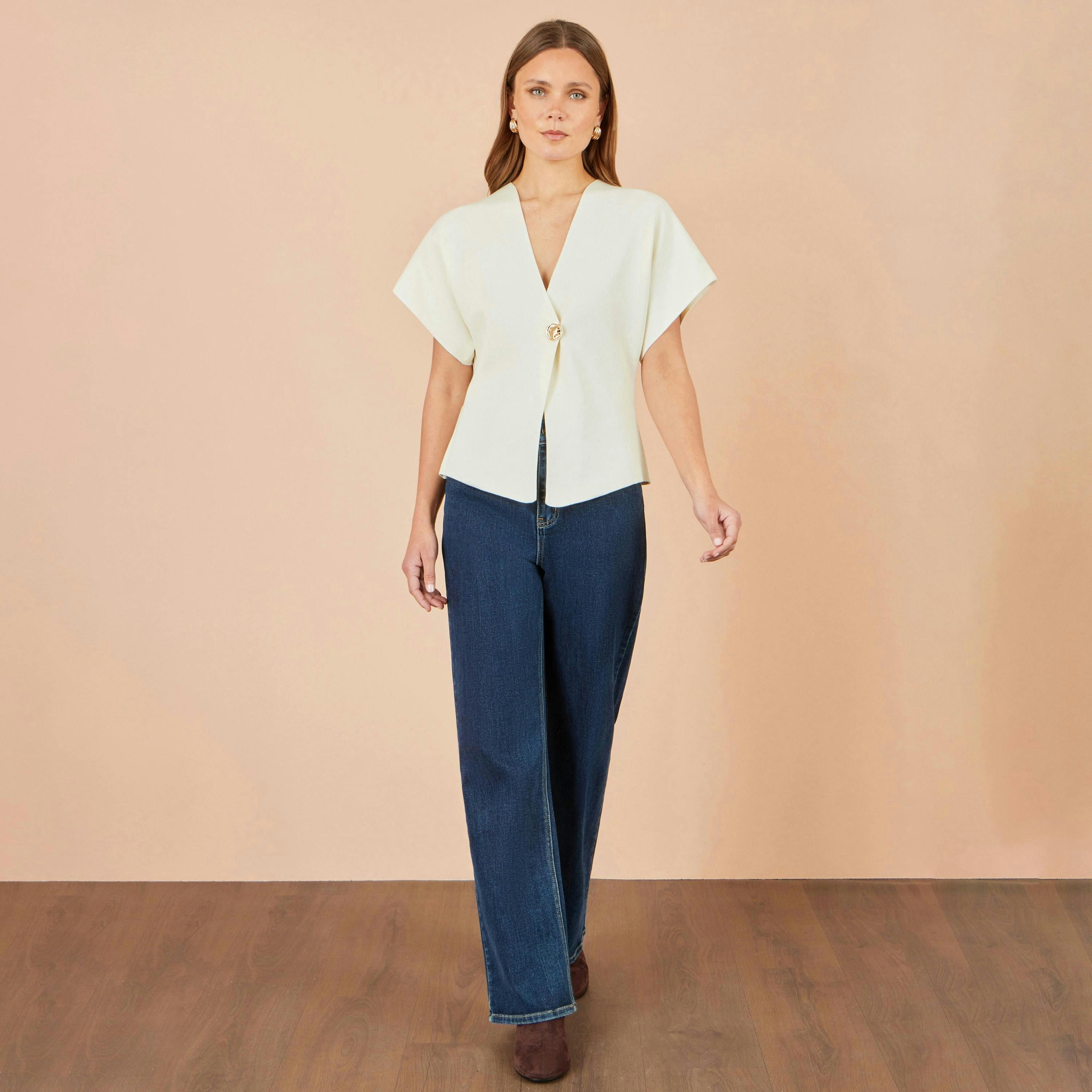 Yumi Ivory Knitted Viscose Kimono Cardigan With Buttons , view 2 of 4