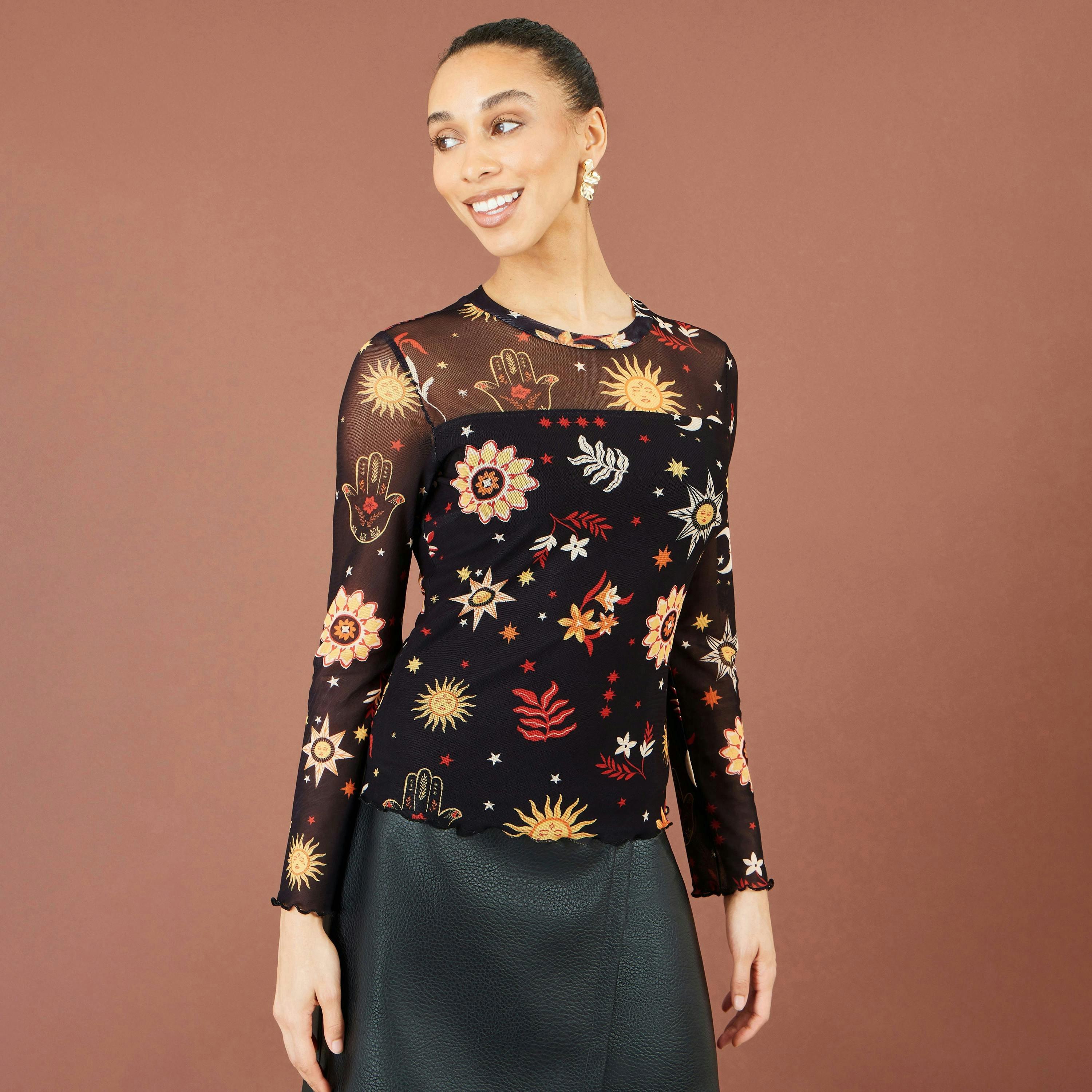 Yumi Black Cosmic Mesh Top , view 5 of 5