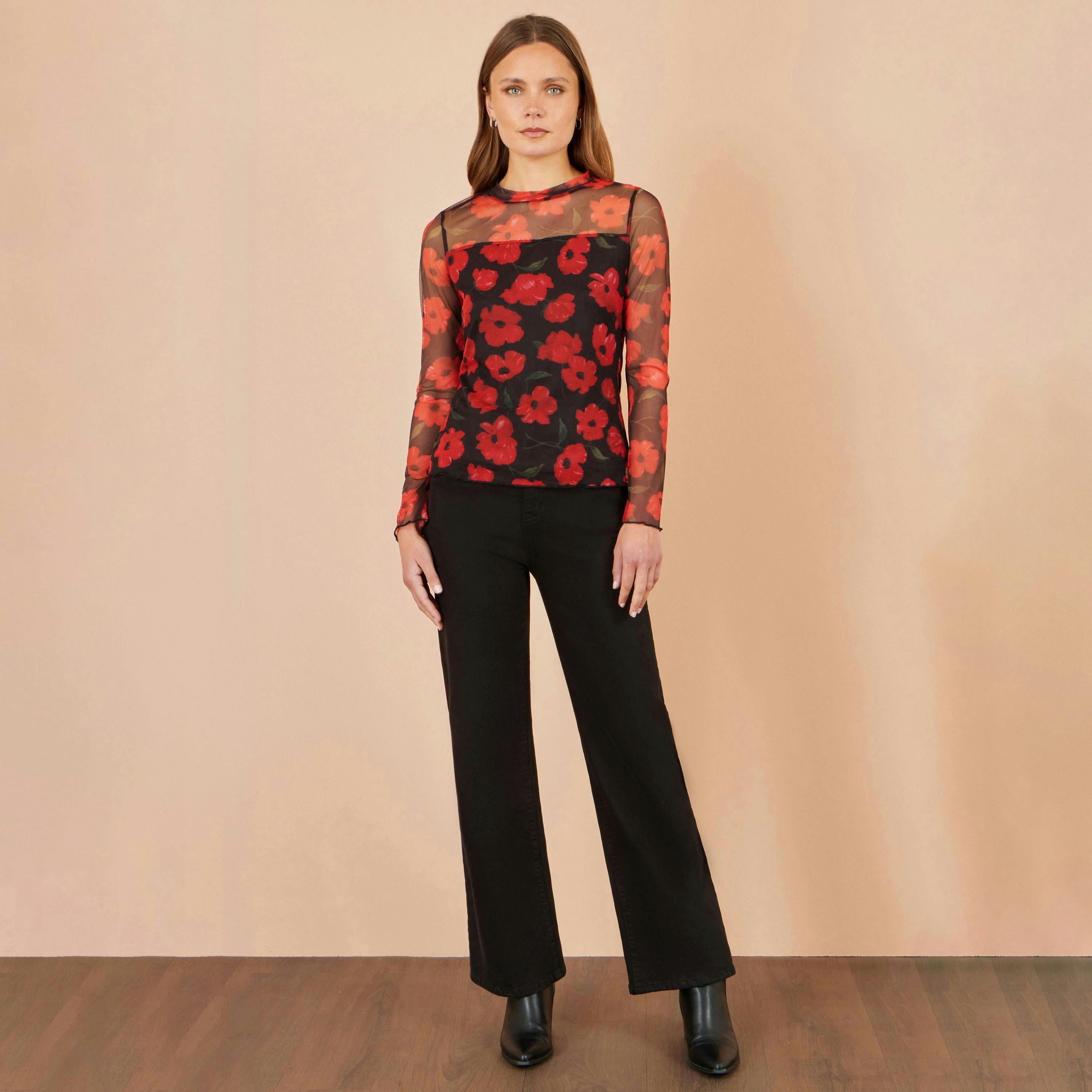 Yumi Black Poppy Mesh Top , view 2 of 4