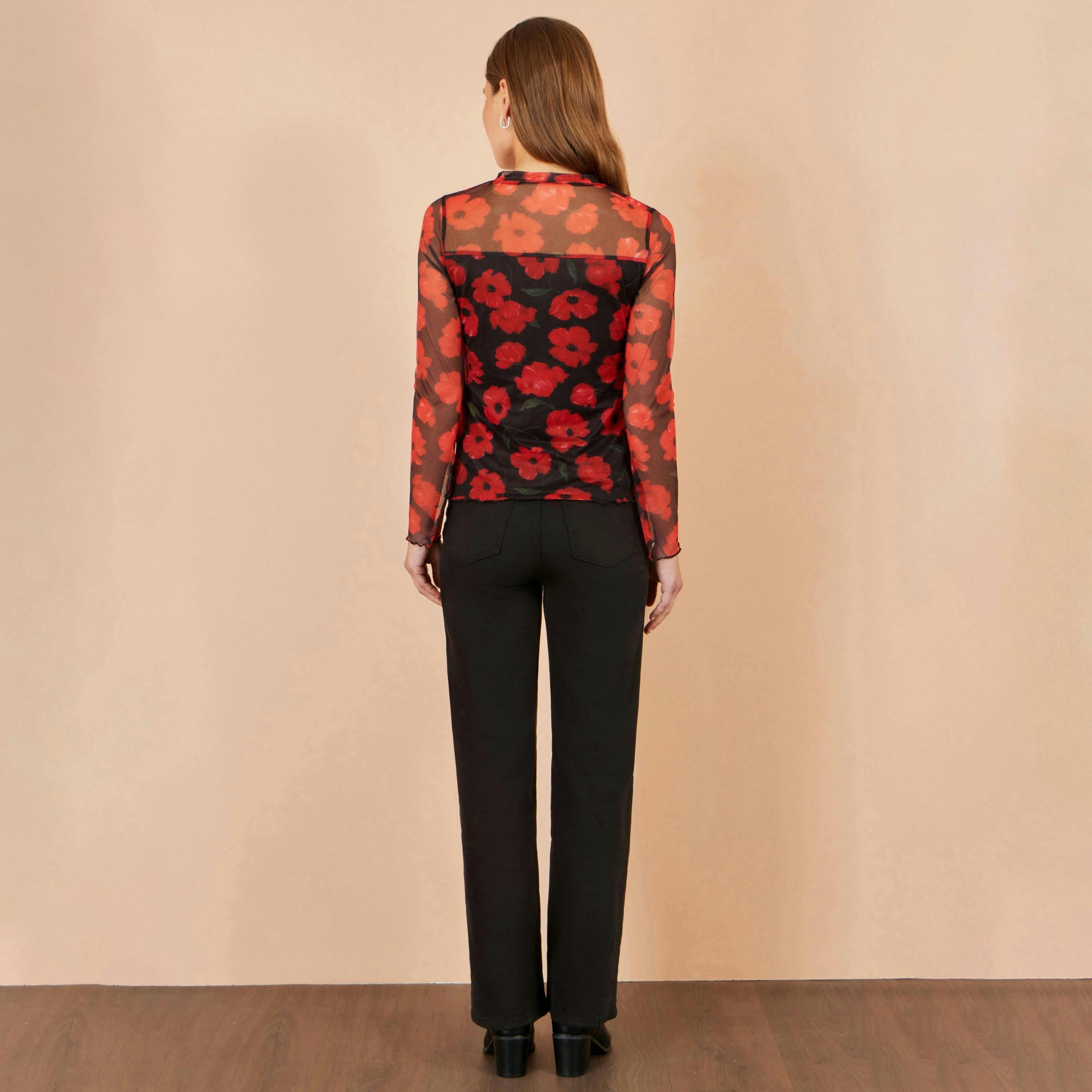 Yumi Black Poppy Mesh Top , view 3 of 4