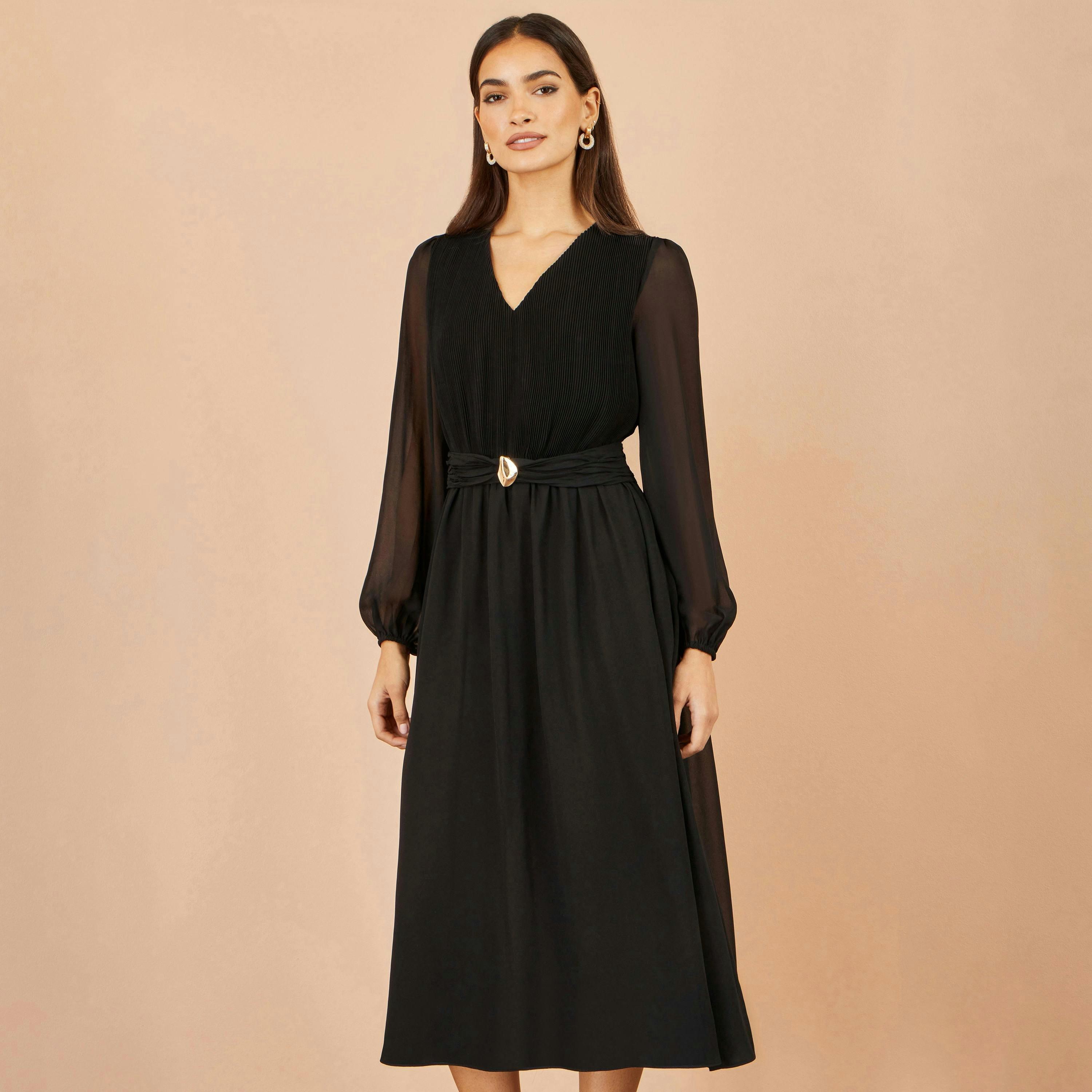 Yumi Black Midi Dress With Buckle Detail , view 2 of 4