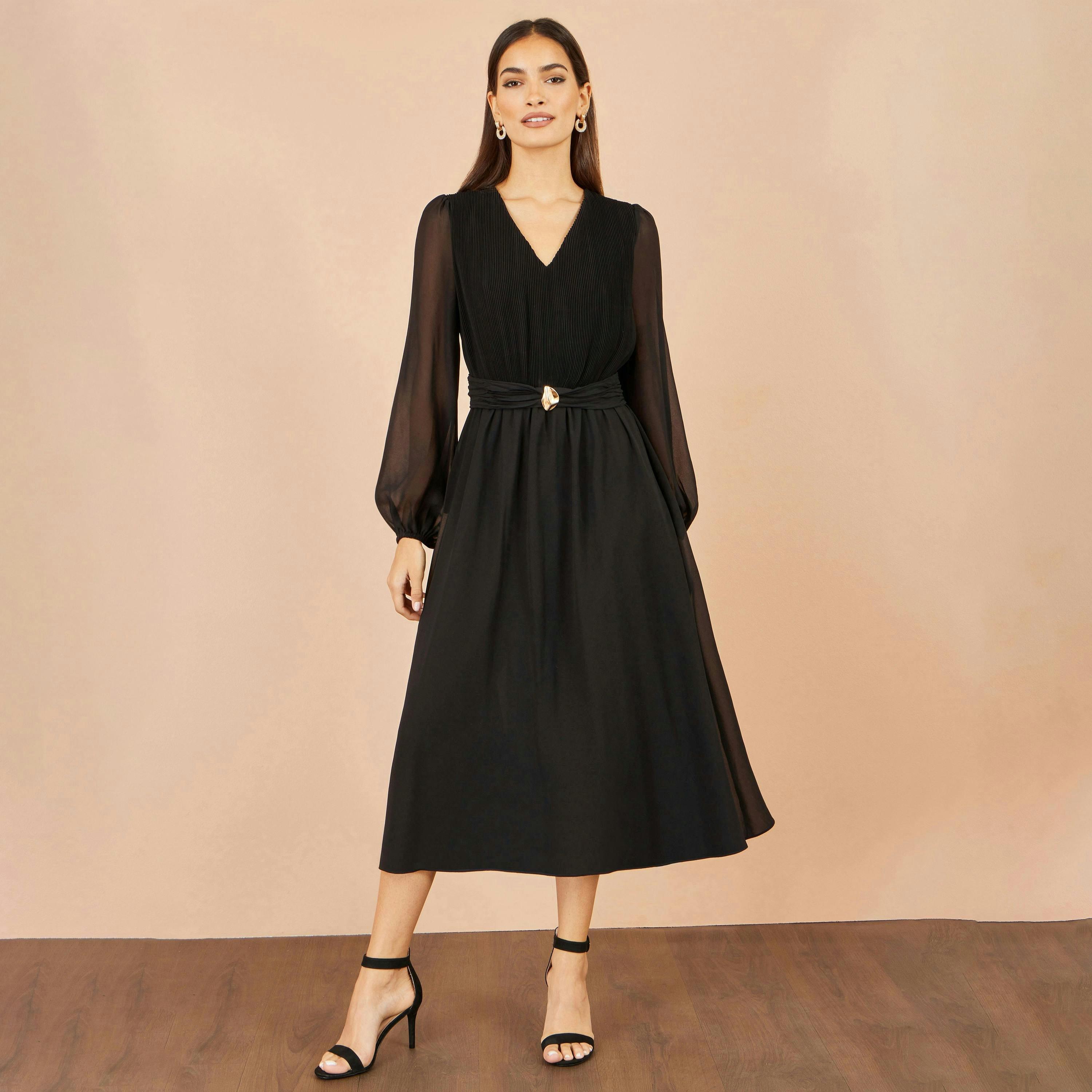 Yumi Black Midi Dress With Buckle Detail , view 3 of 4