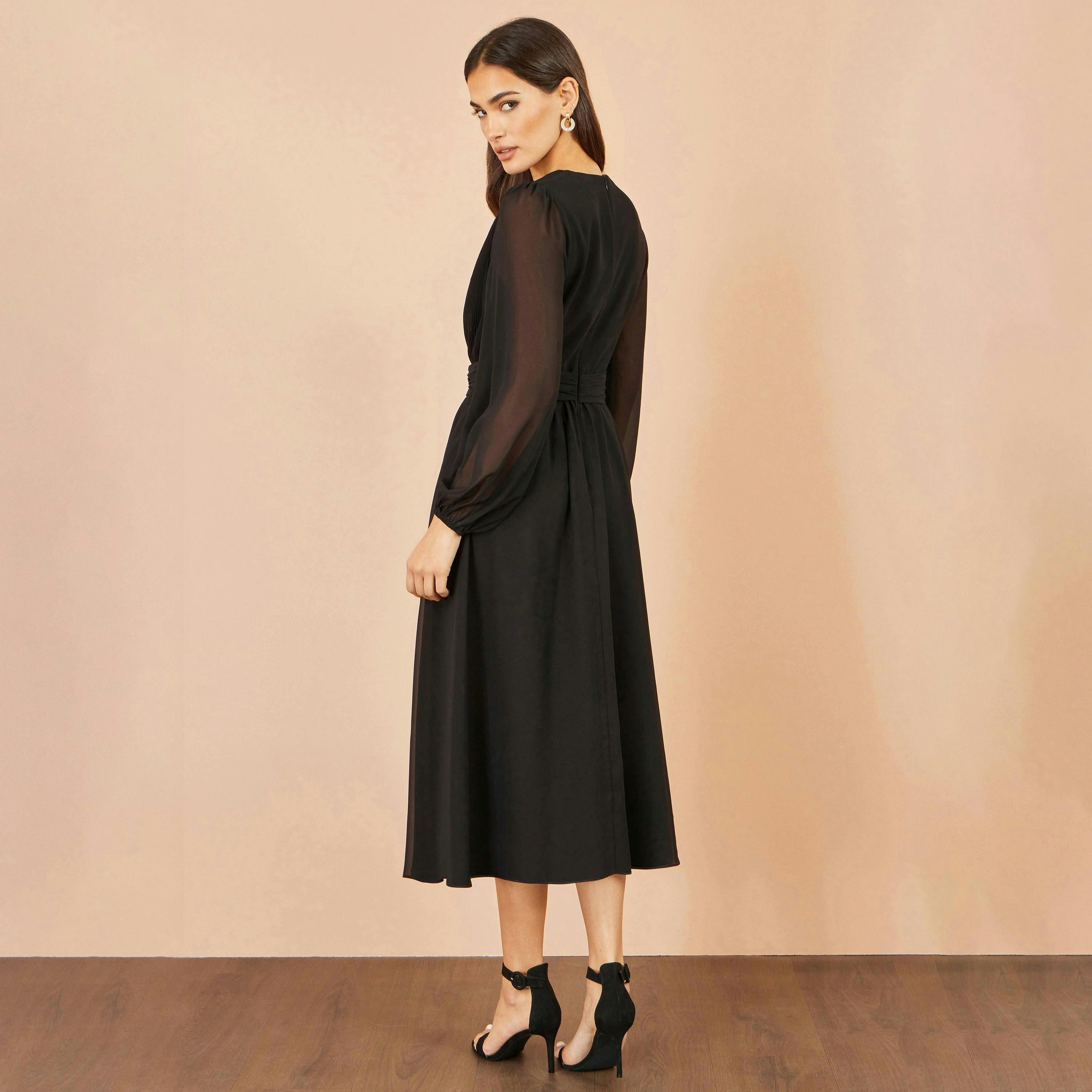 Yumi Black Midi Dress With Buckle Detail , view 4 of 4