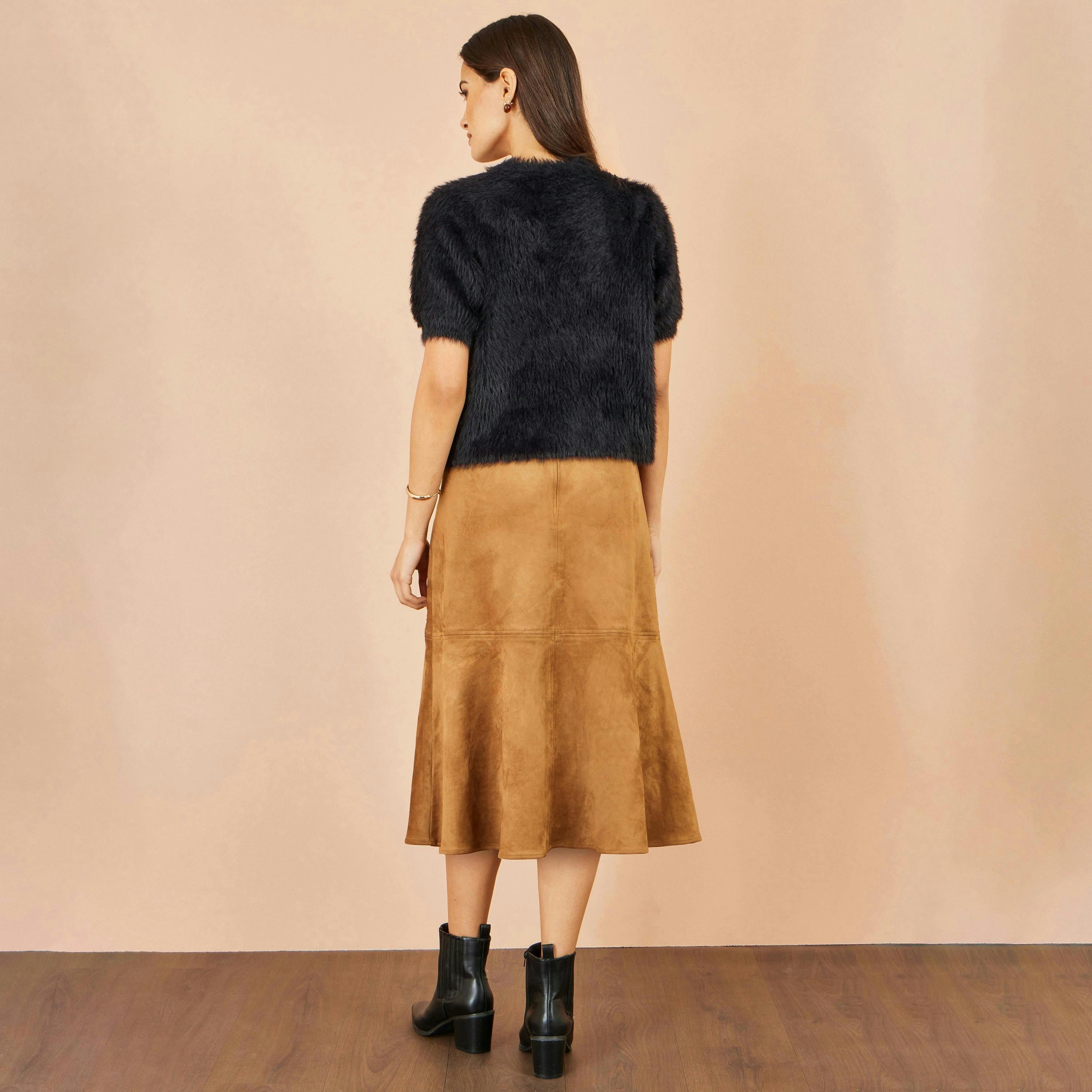 Brown Faux Suede Midi Skirt , view 3 of 5