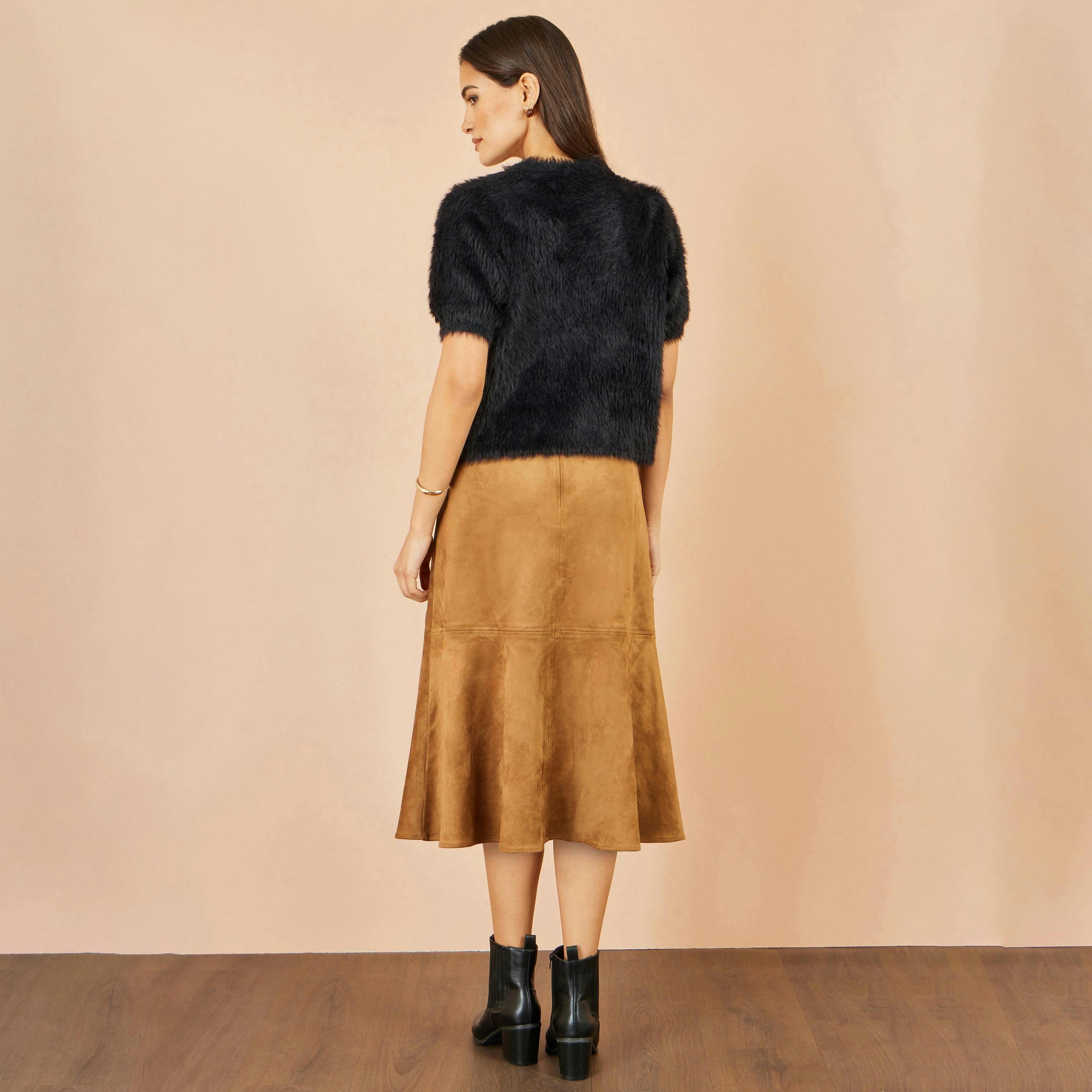 Brown Faux Suede Midi Skirt , view 5 of 5