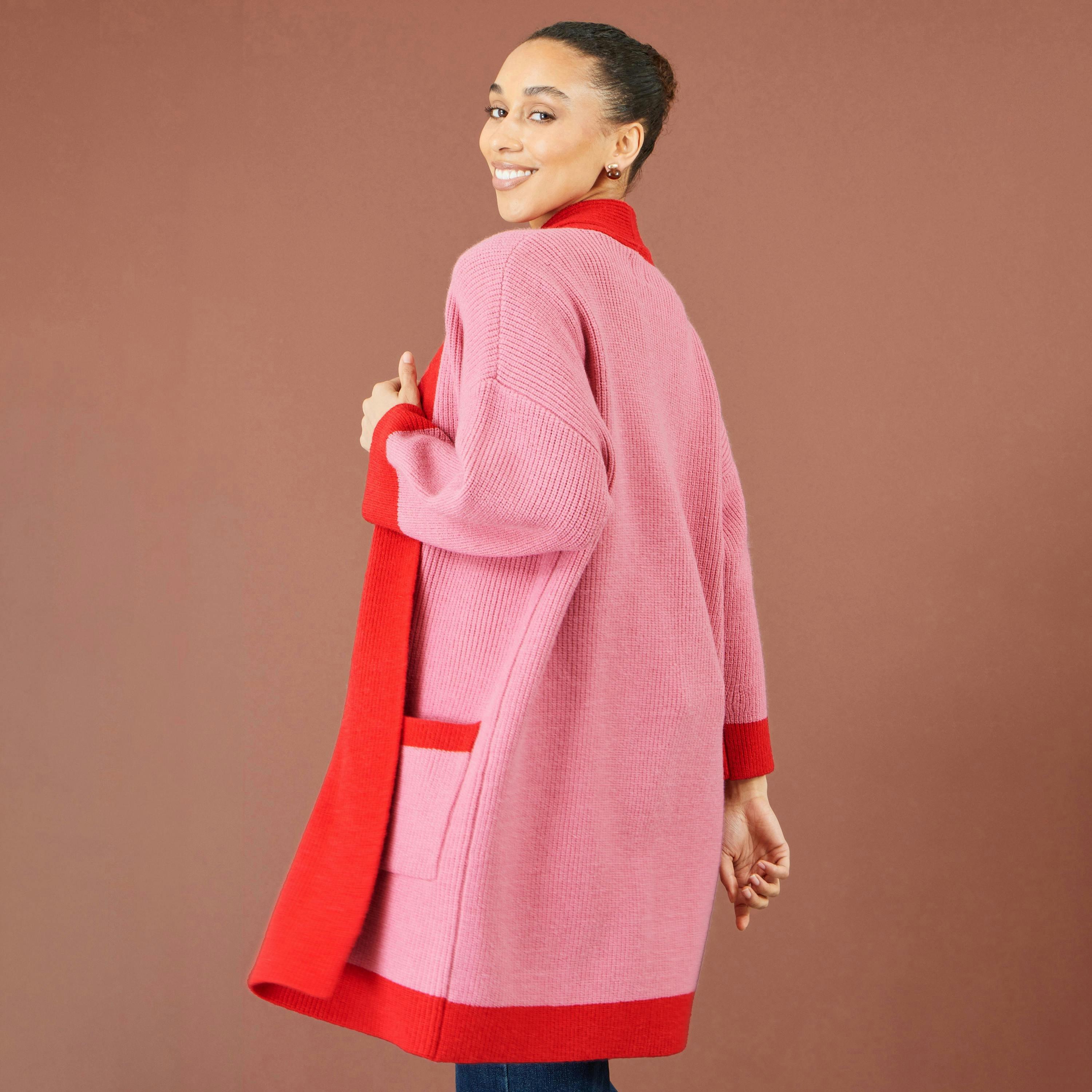 Yumi Pink Contrast Knitted Cardigan , view 2 of 6