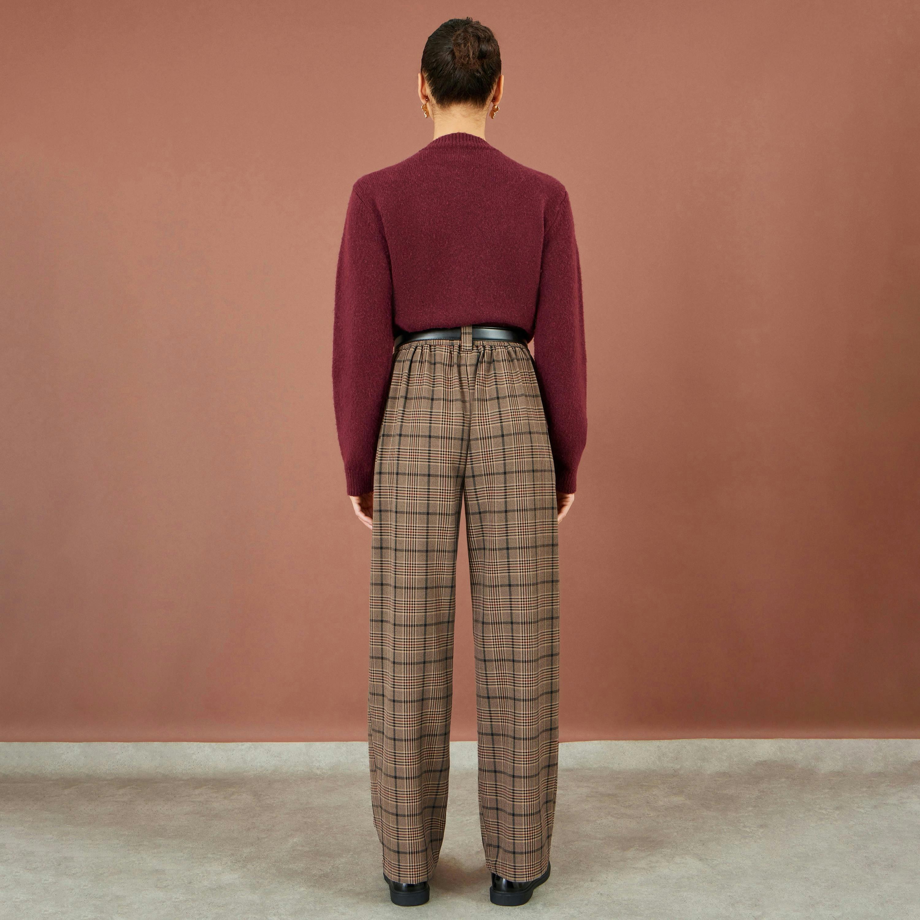Yumi Brown Check Wide Leg Trousers , view 2 of 3