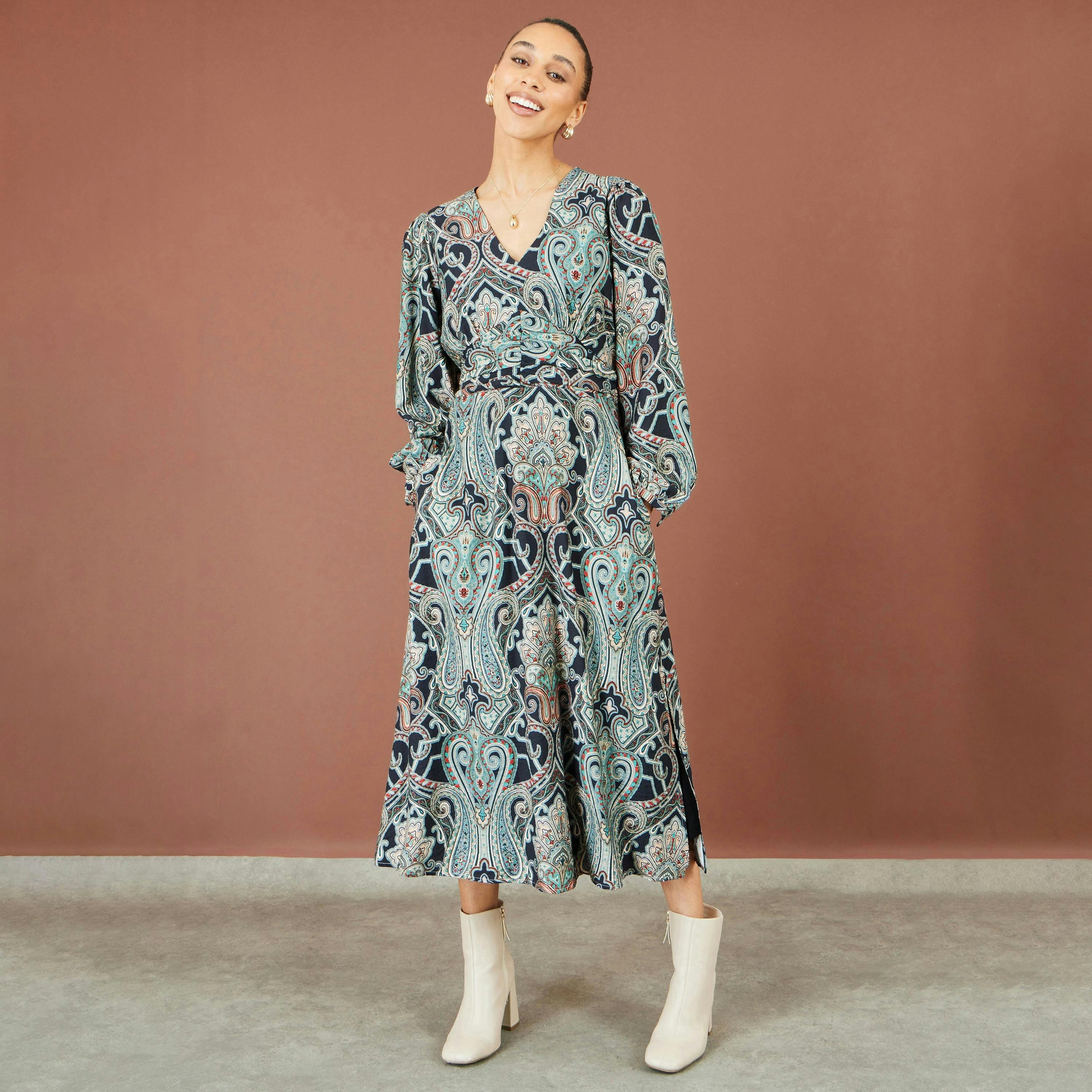 Yumi Green Paisley Print Midi Dress , view 3 of 5