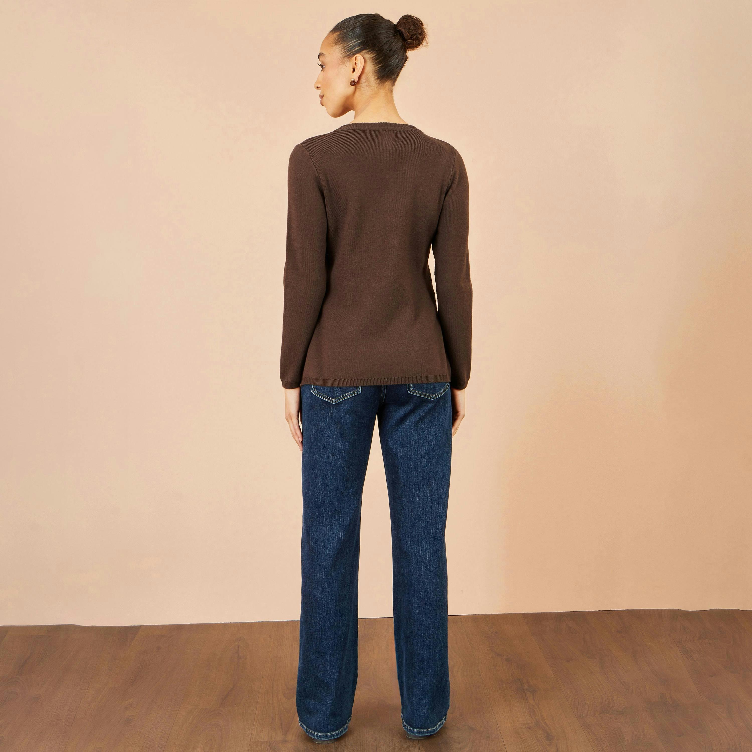 Yumi Brown Knitted Fitted Peplum Cardigan , view 5 of 5