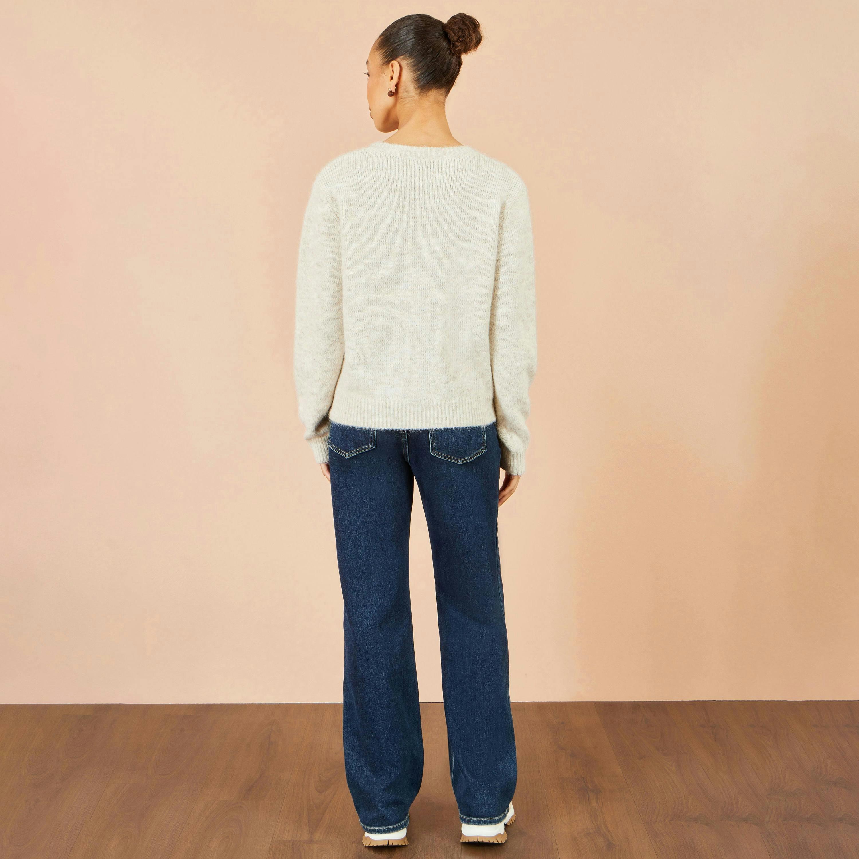 Yumi Ivory Patch Floral Embroidered Relaxed Jumper , view 4 of 5