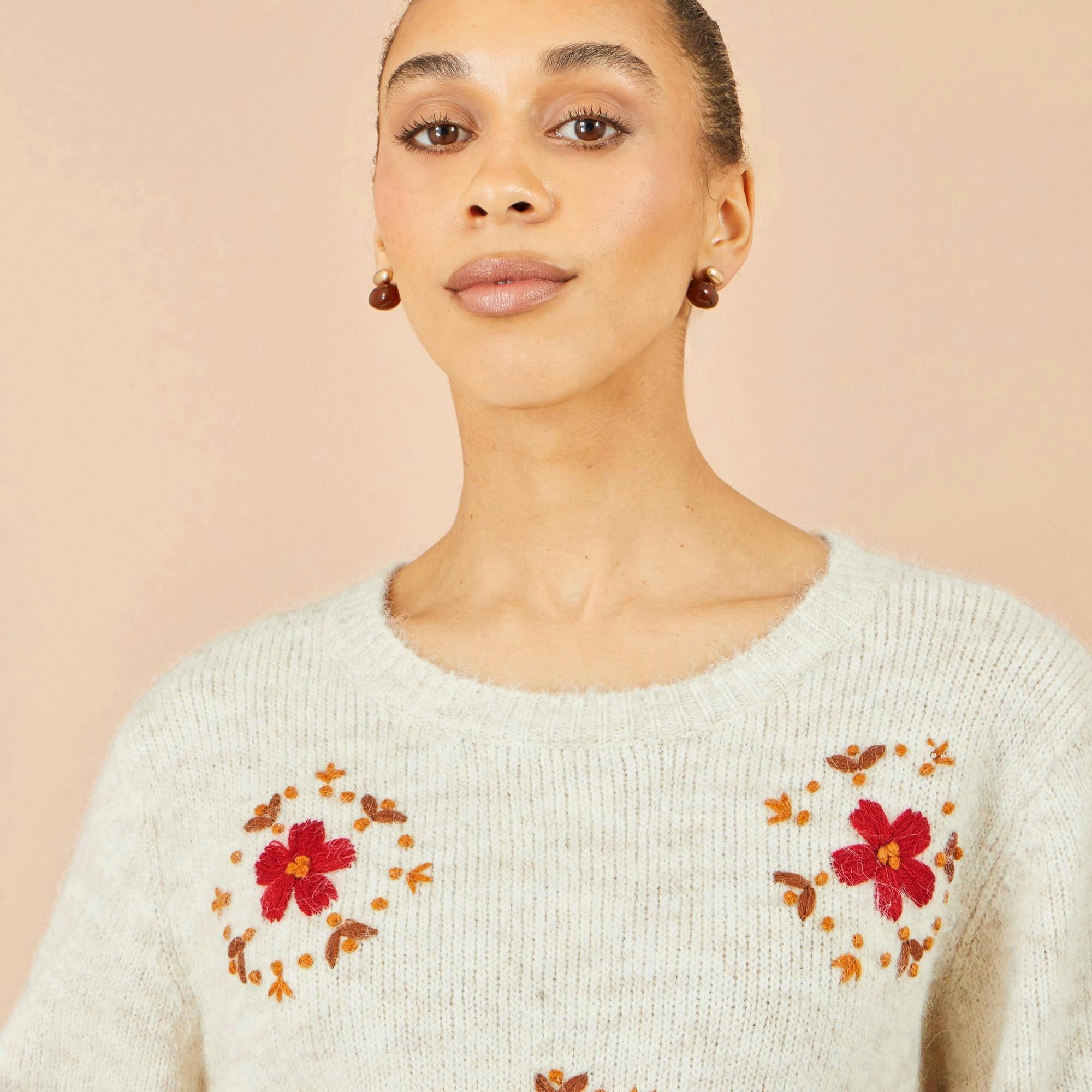 Yumi Ivory Patch Floral Embroidered Relaxed Jumper , view 5 of 5