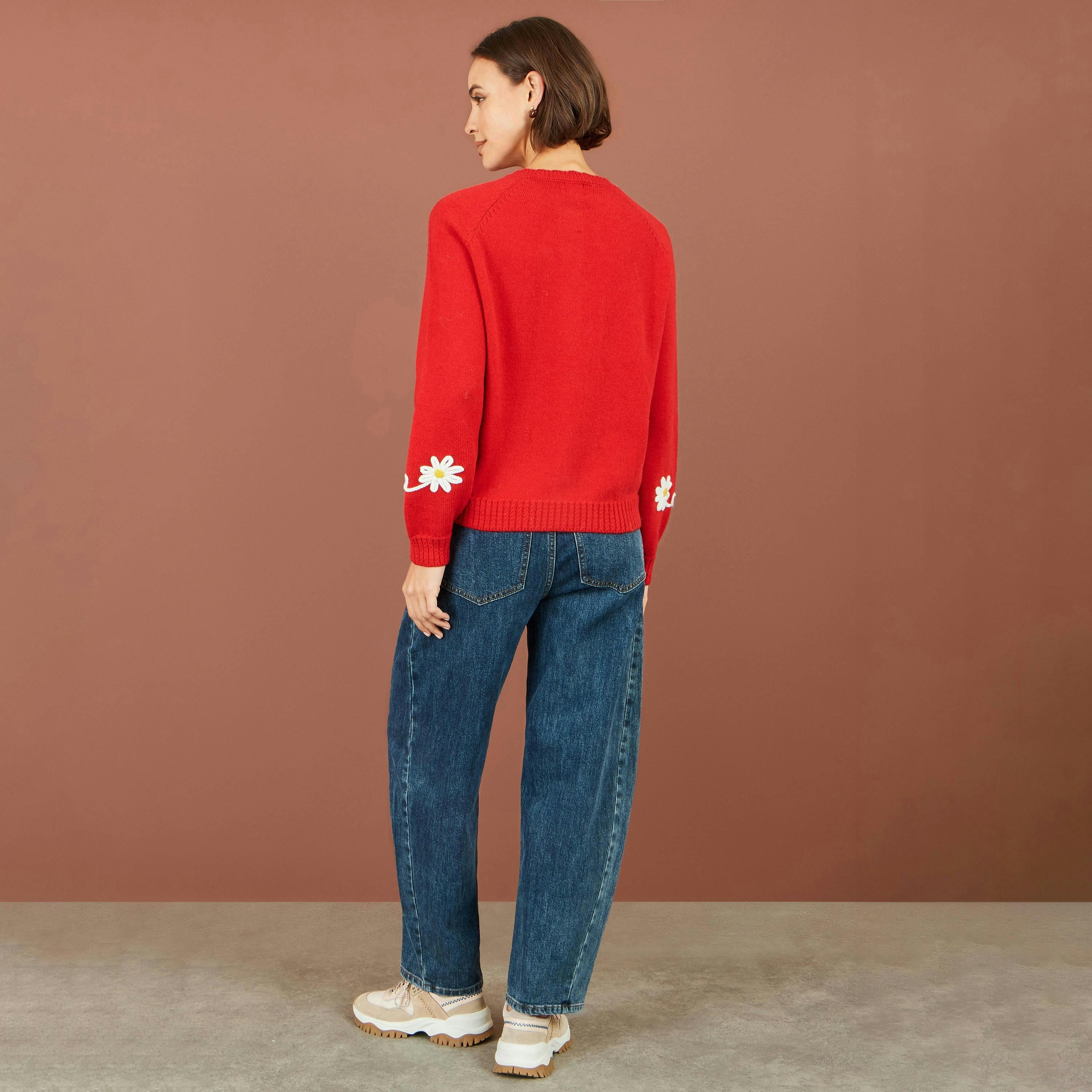 Yumi Red Daisy Stitch Cardigan , view 3 of 5
