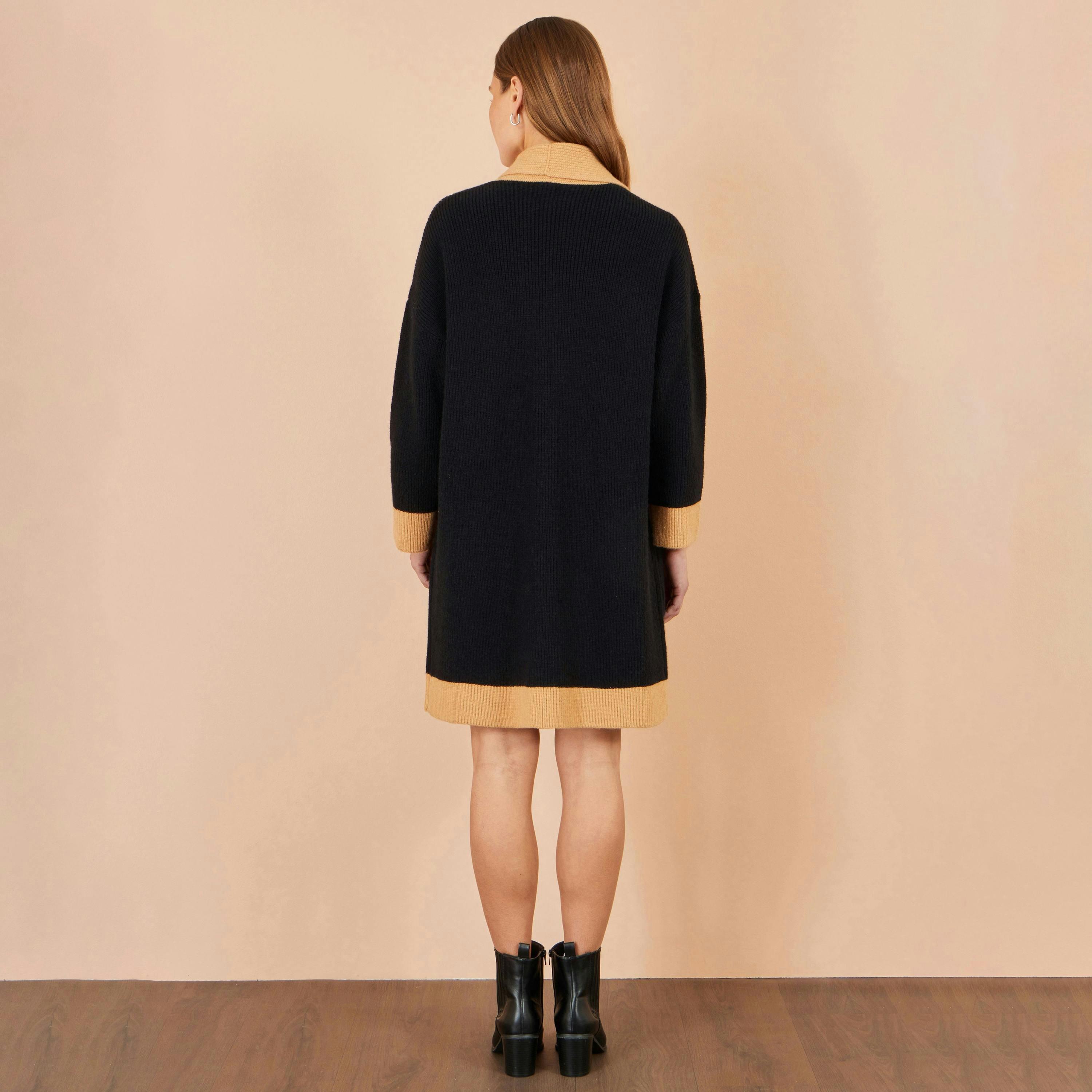 Yumi Black Open Cardigan With Contrast Border , view 3 of 4