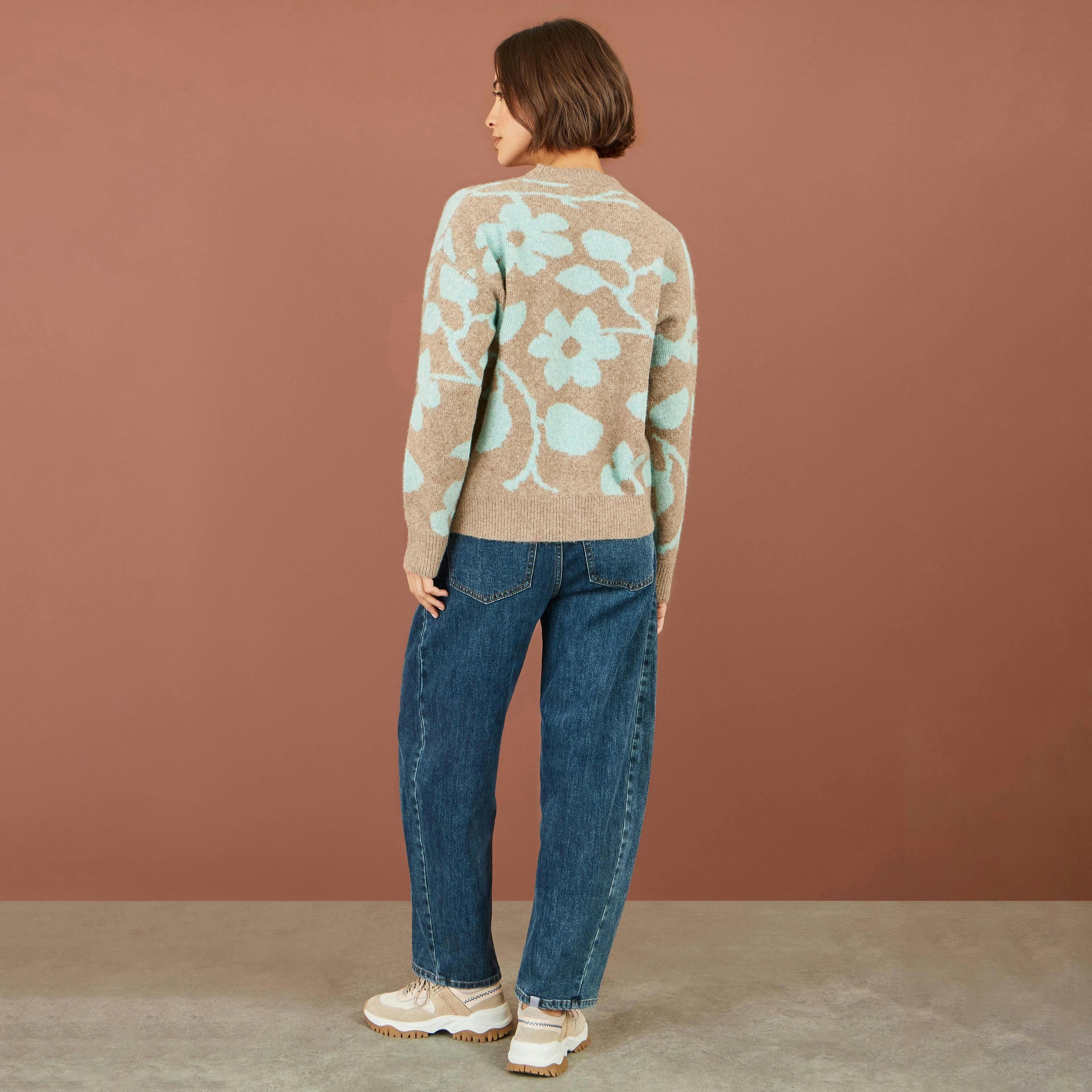 Yumi Brown Floral Intarsia Relaxed Fit Jumper , view 3 of 5