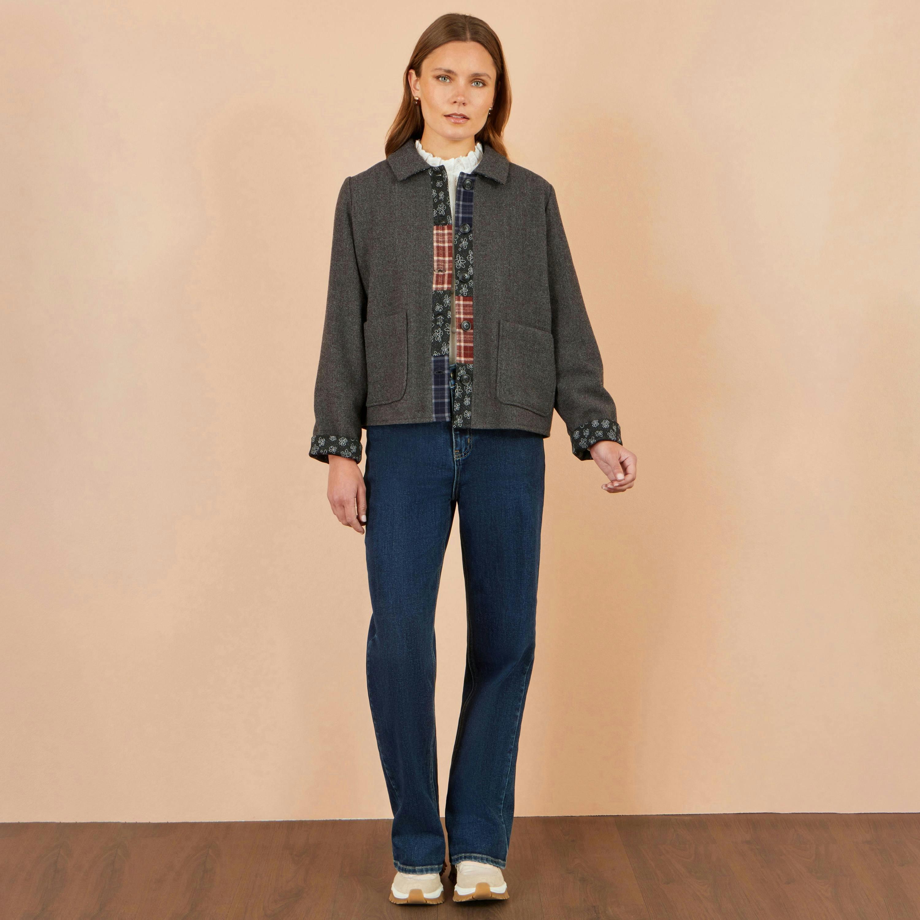 Yumi Grey Patchwork Boxy Jacket , view 3 of 5