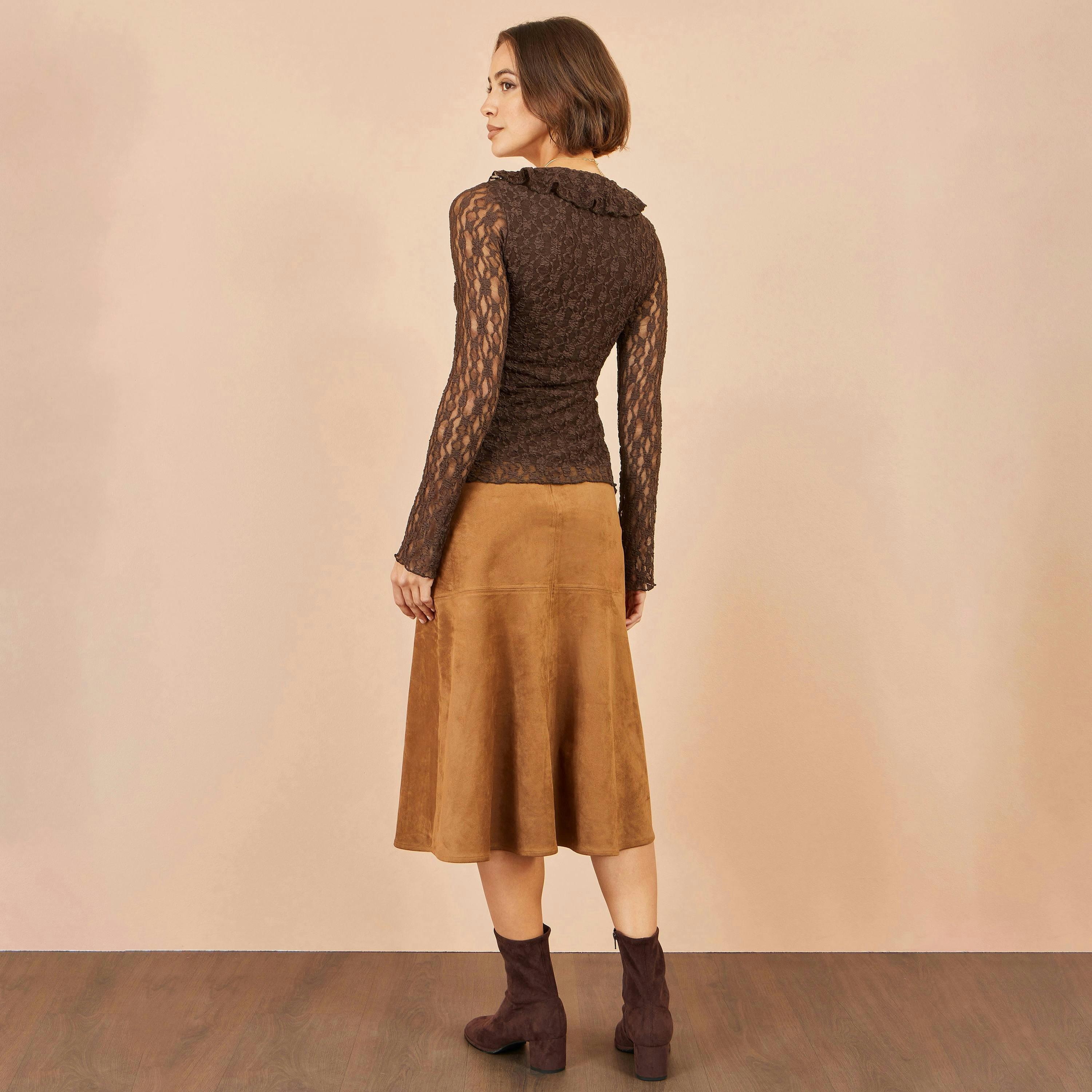 Yumi Brown Ruffle Lace Top , view 4 of 5