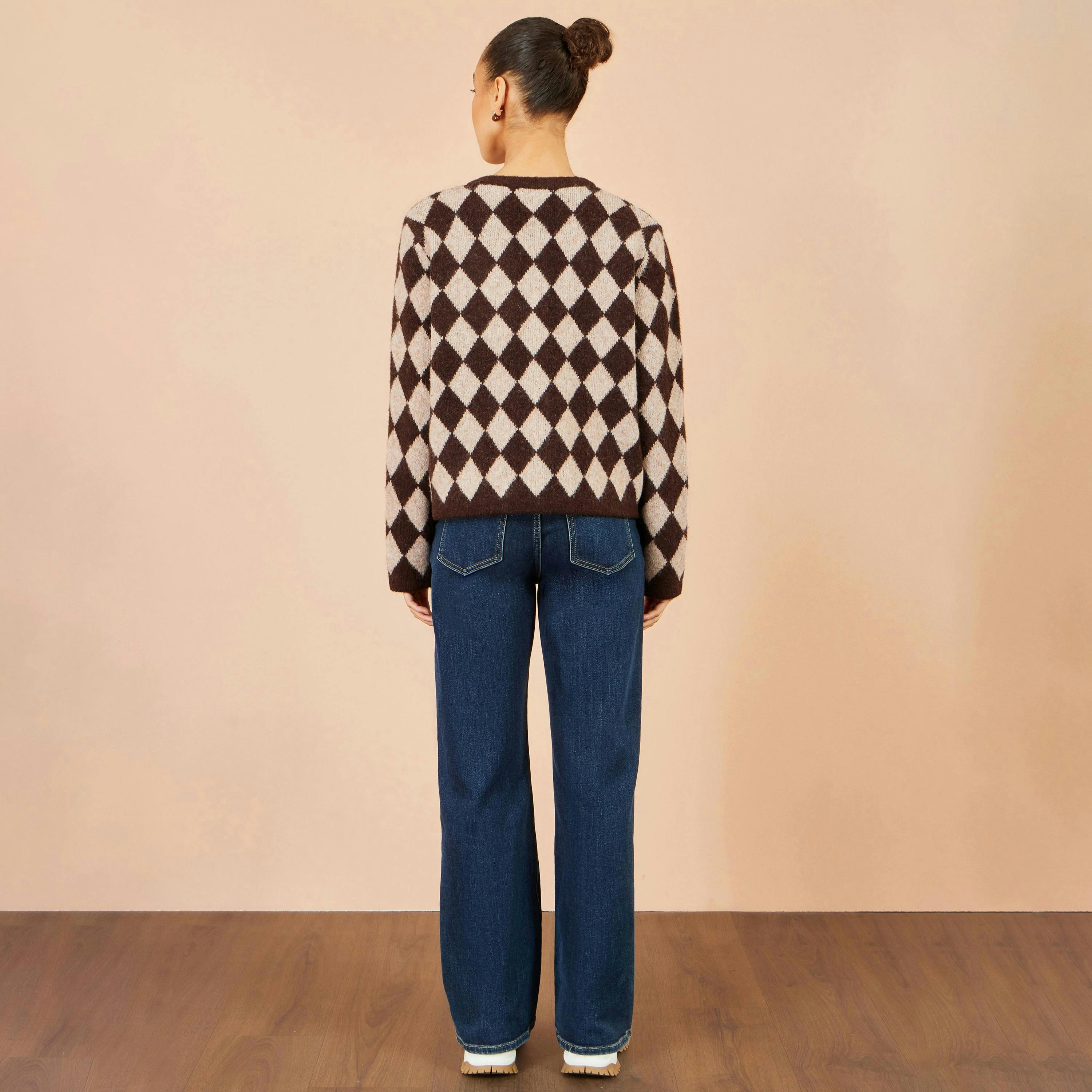 Yumi Brown Argyll Knit Cardigan , view 4 of 5
