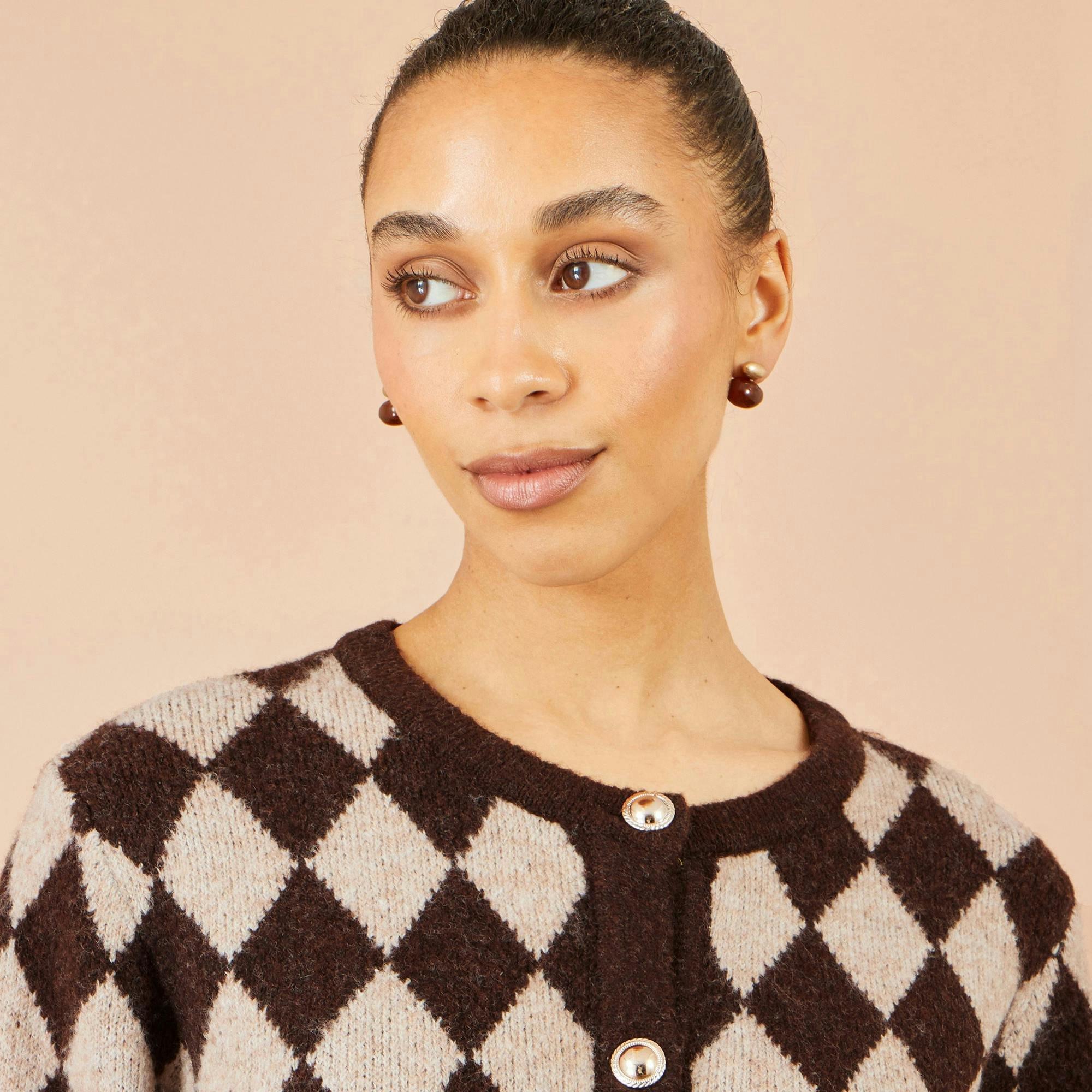 Yumi Brown Argyll Knit Cardigan , view 5 of 5