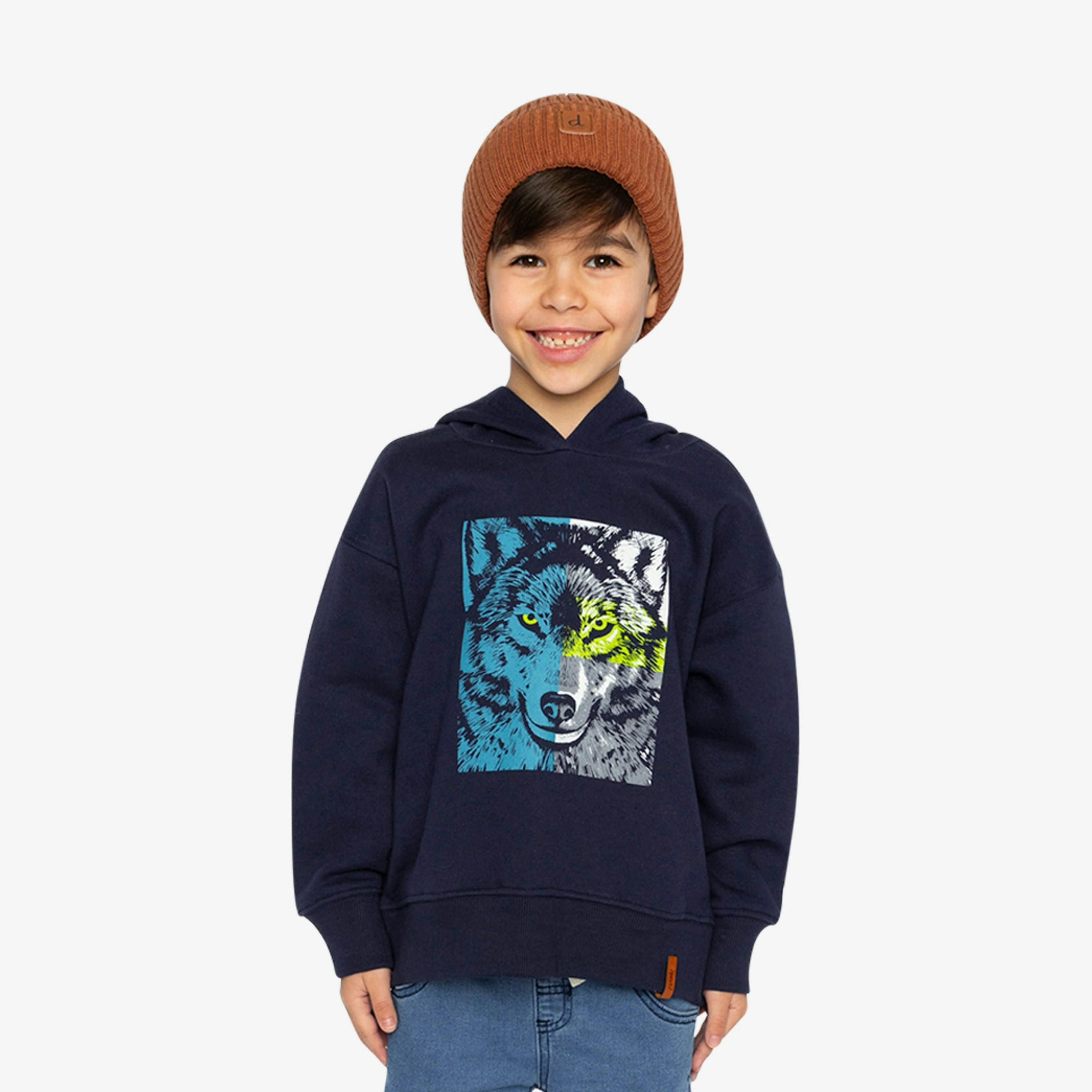 Fleece Hooded Sweatshirt Dark Blue , view 3 of 6