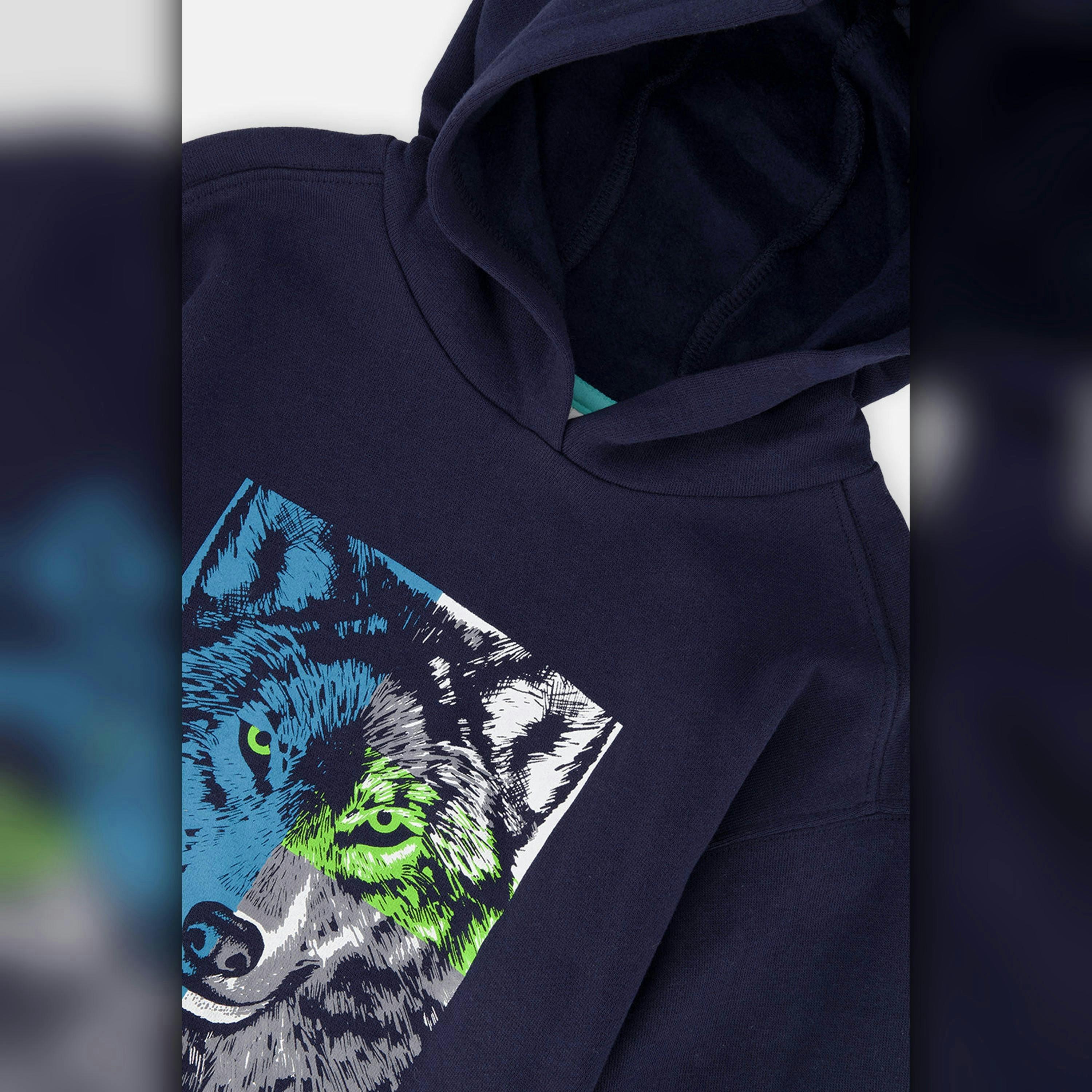 Fleece Hooded Sweatshirt Dark Blue , view 5 of 6