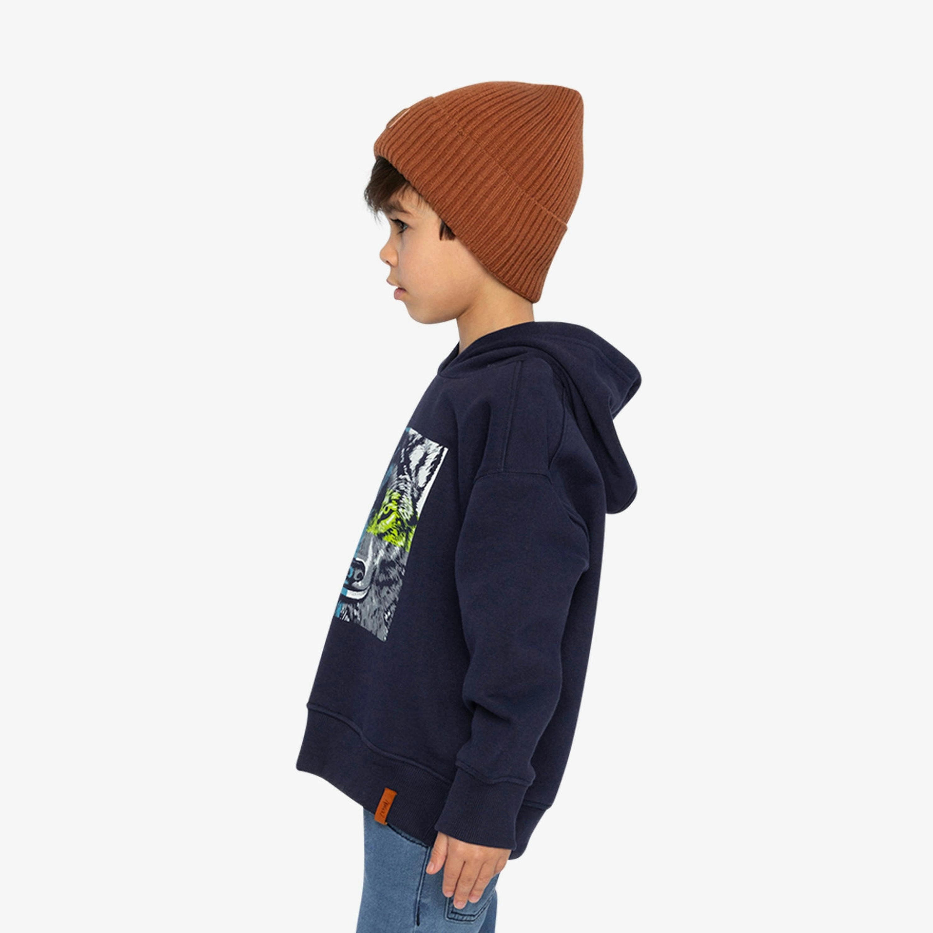 Fleece Hooded Sweatshirt Dark Blue , view 6 of 6