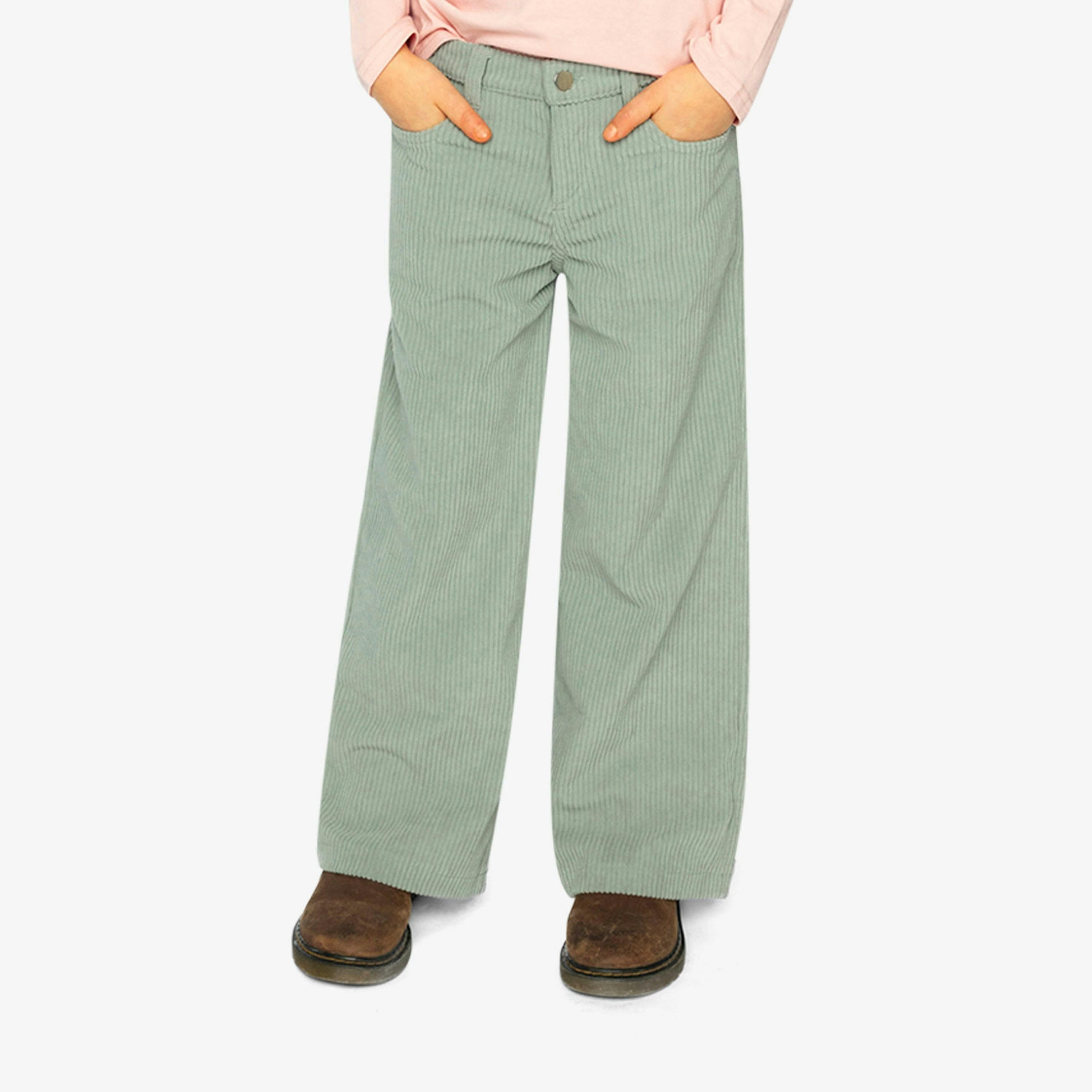 Stretch Corduroy Wide Leg Pants Pale Turquoise , view 2 of 6